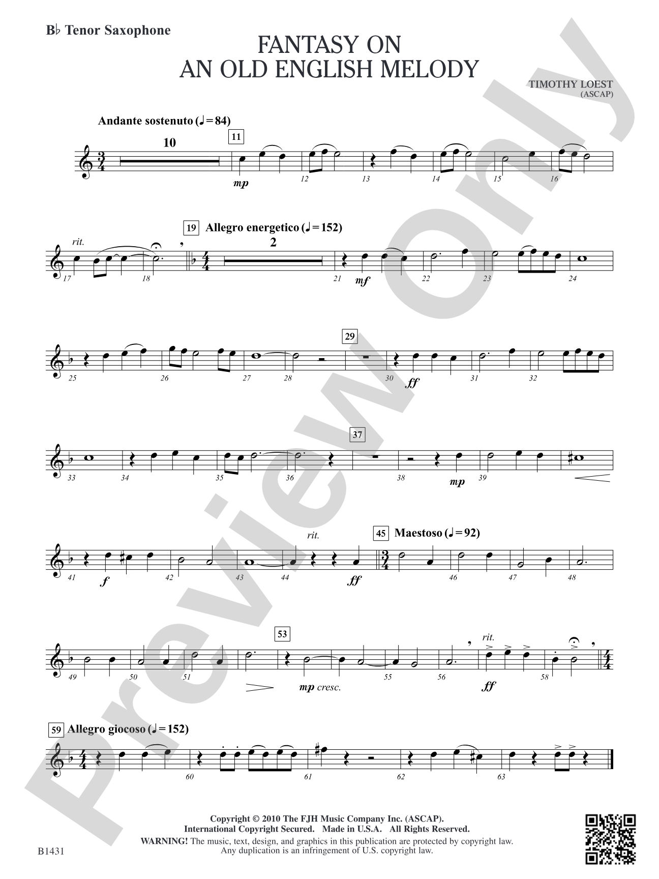 Fantasy on an Old English Melody: B-flat Tenor Saxophone