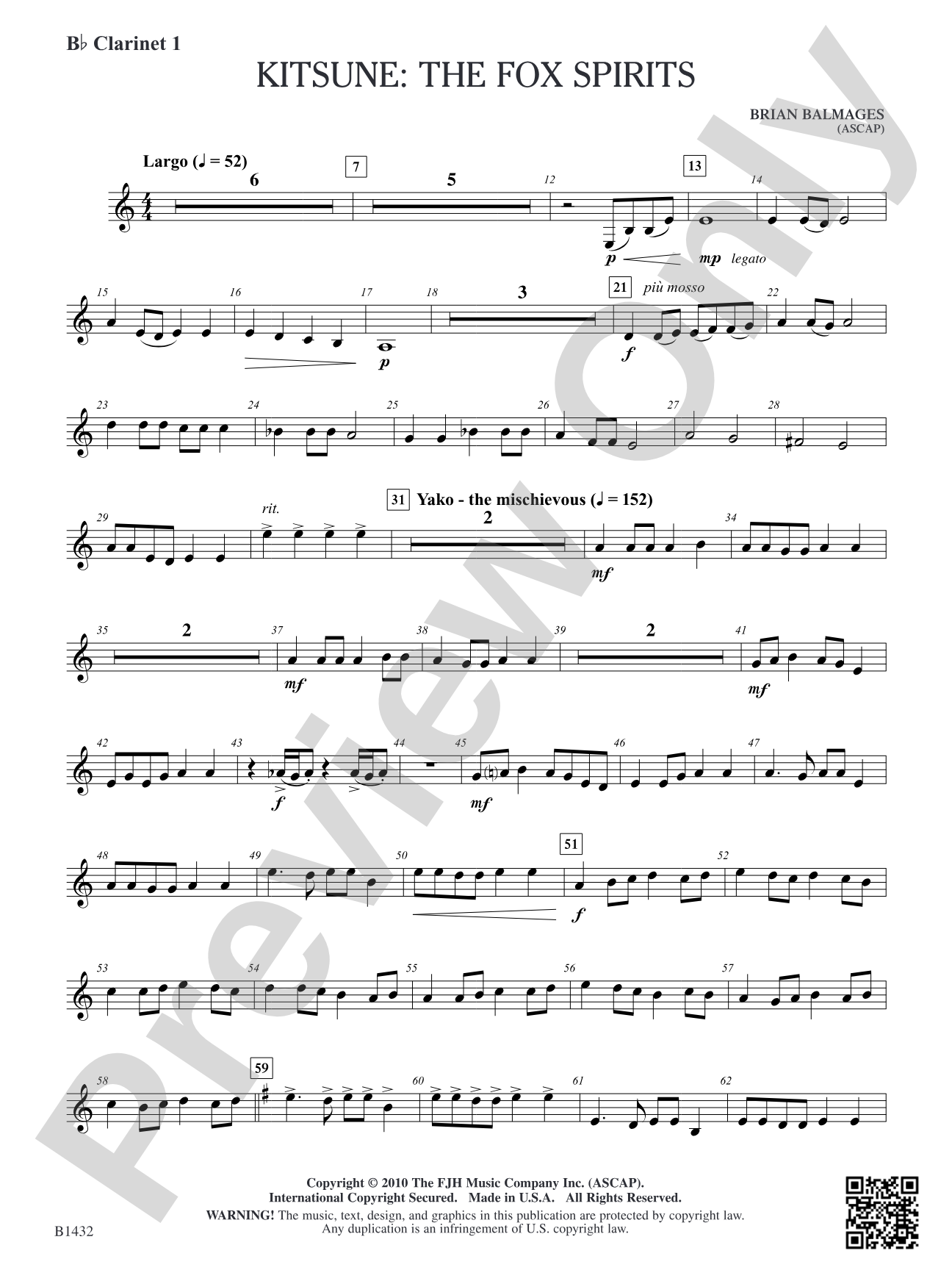 Kitsune: The Fox Spirits: B-flat Clarinet 1