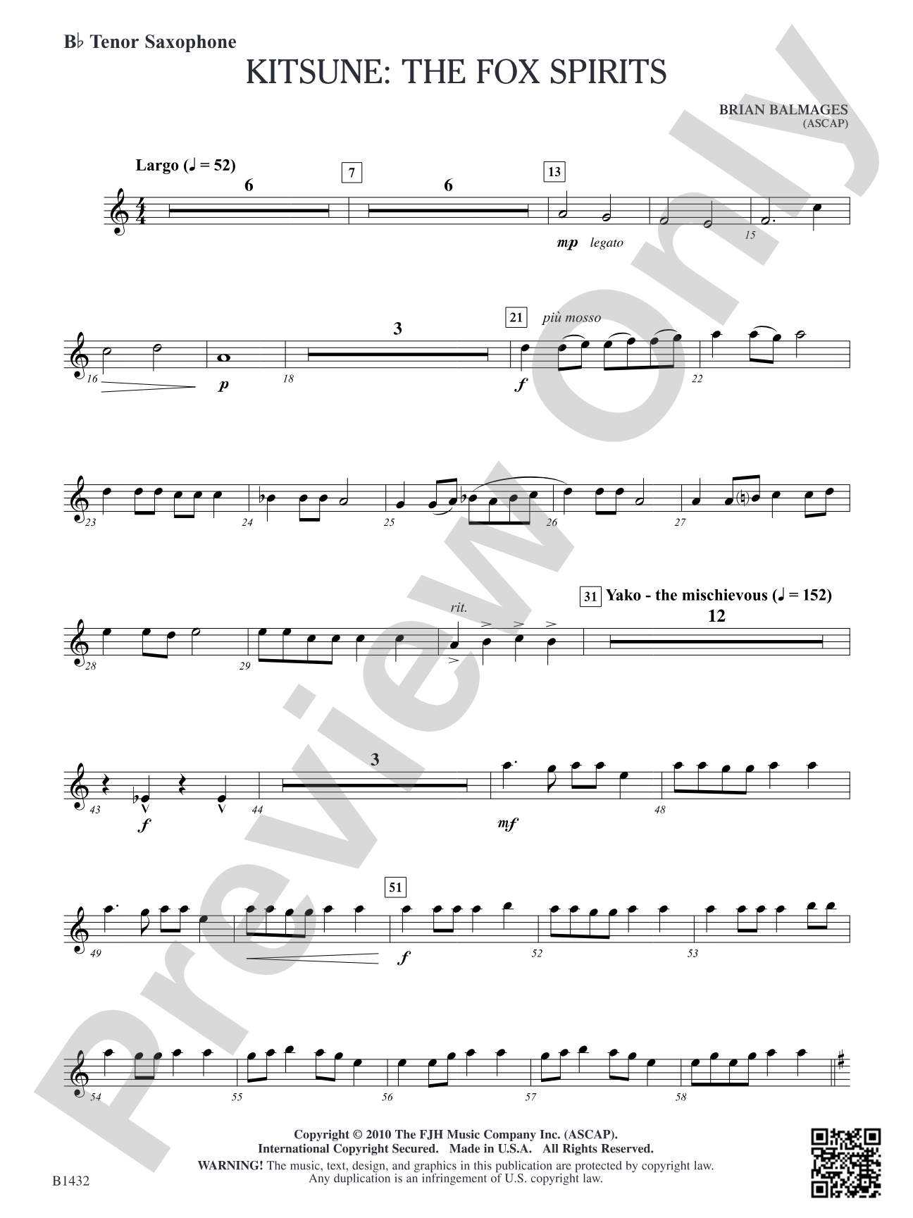 Kitsune: The Fox Spirits: B-flat Tenor Saxophone
