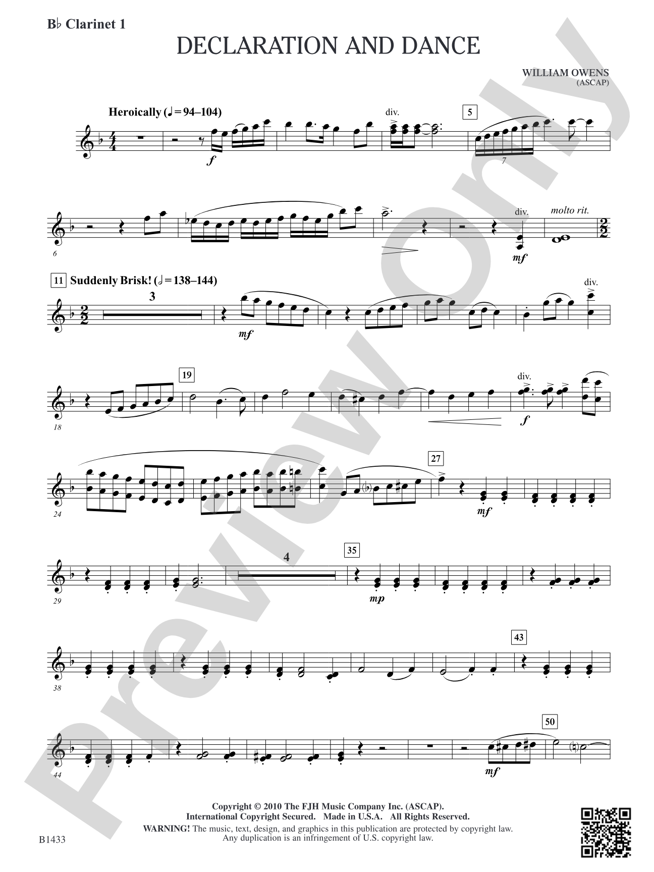 Declaration and Dance: B-flat Clarinet 1