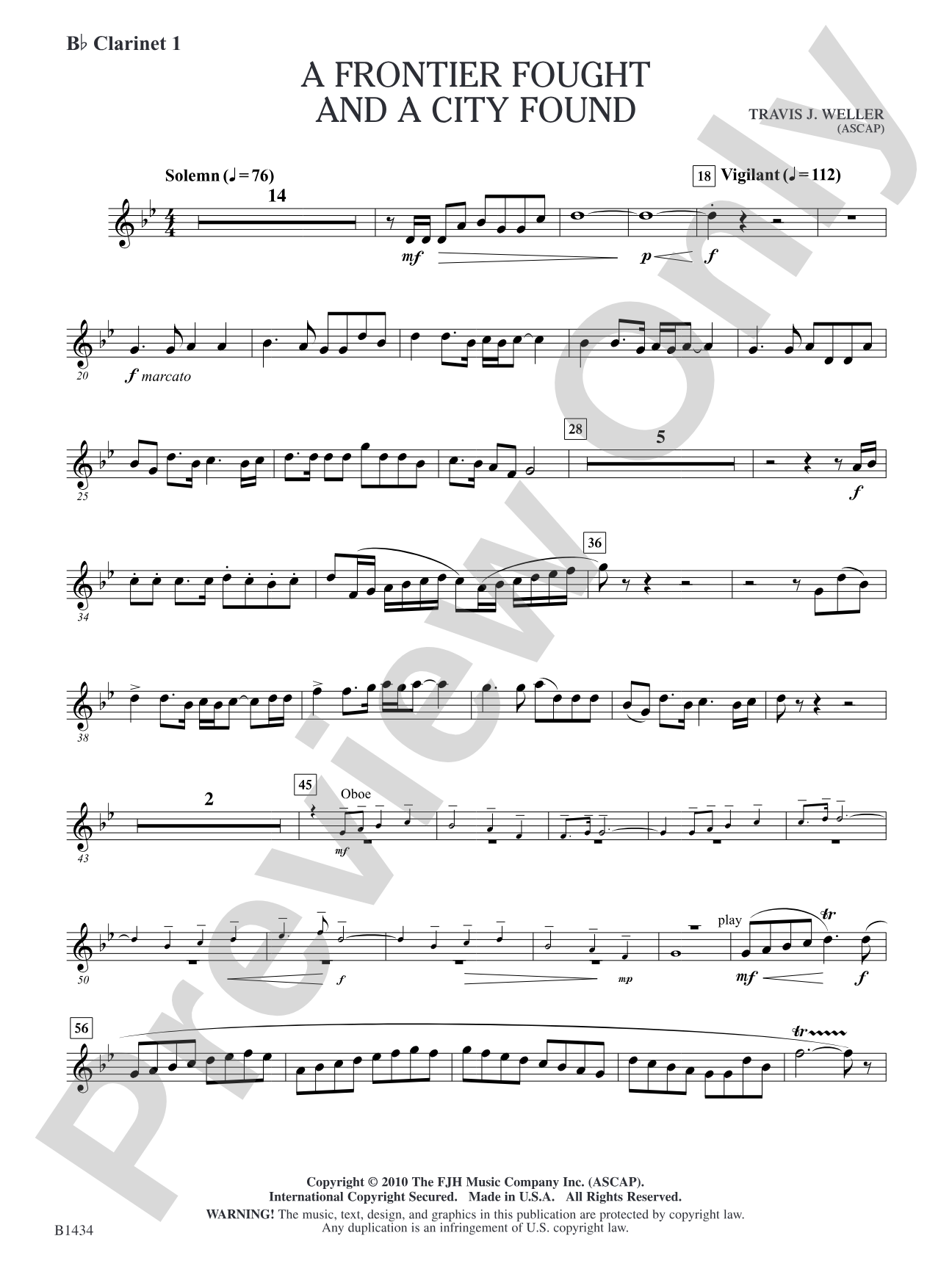 A Frontier Fought and a City Found: B-flat Clarinet 1