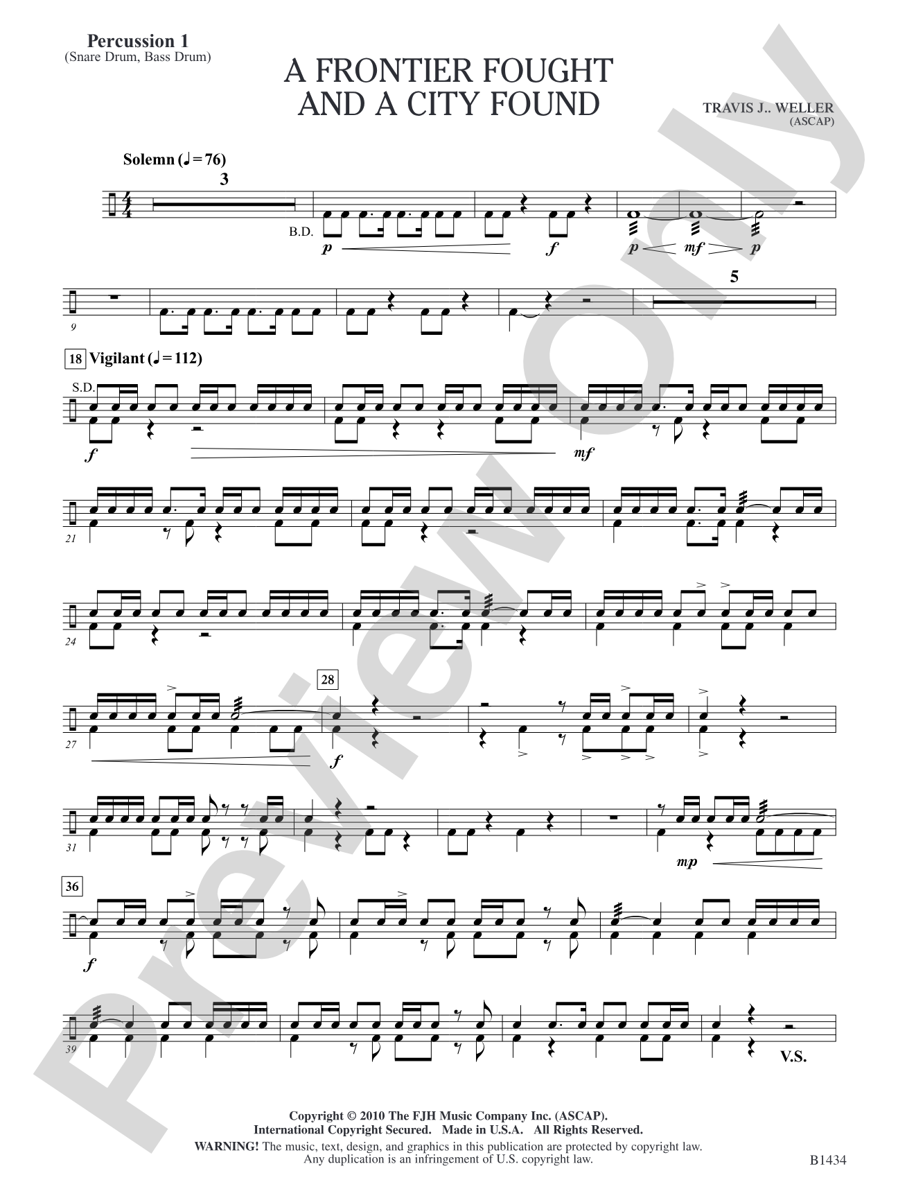 A Frontier Fought and a City Found: Percussion 1