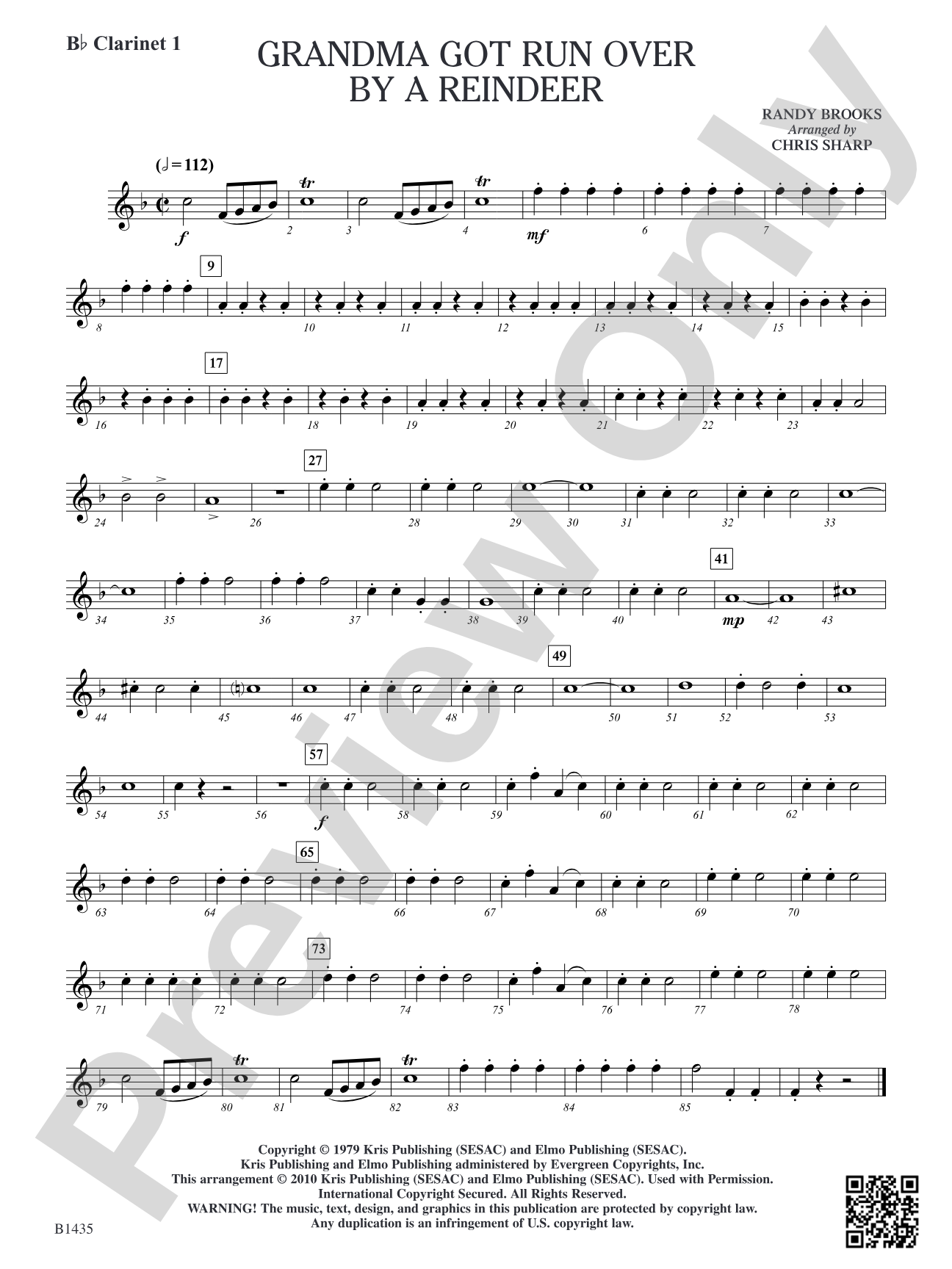 Grandma Got Run Over by a Reindeer: B-flat Clarinet 1