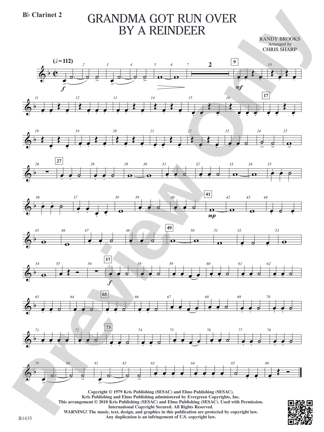 Grandma Got Run Over by a Reindeer: B-flat Clarinet 2