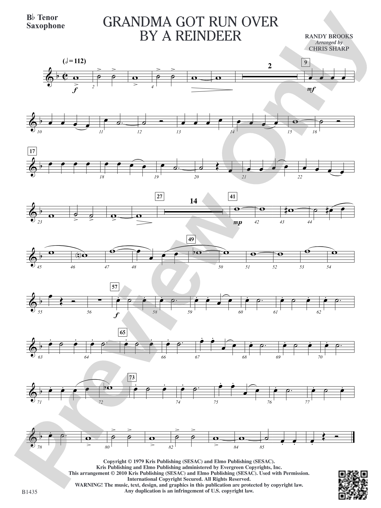 Grandma Got Run Over by a Reindeer: B-flat Tenor Saxophone