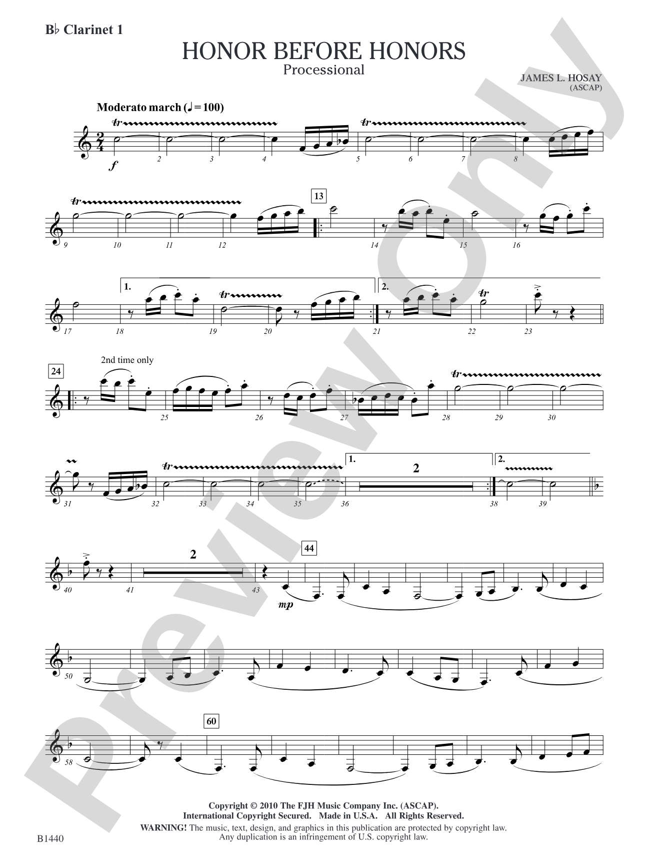 Honor Before Honors: B-flat Clarinet 1