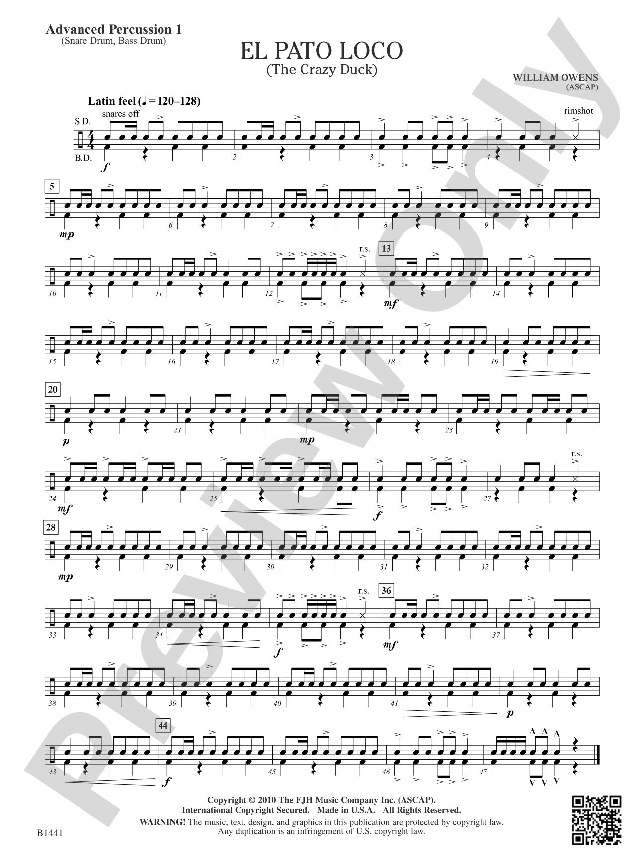 El Pato Loco (The Crazy Duck): Advanced Percussion 1