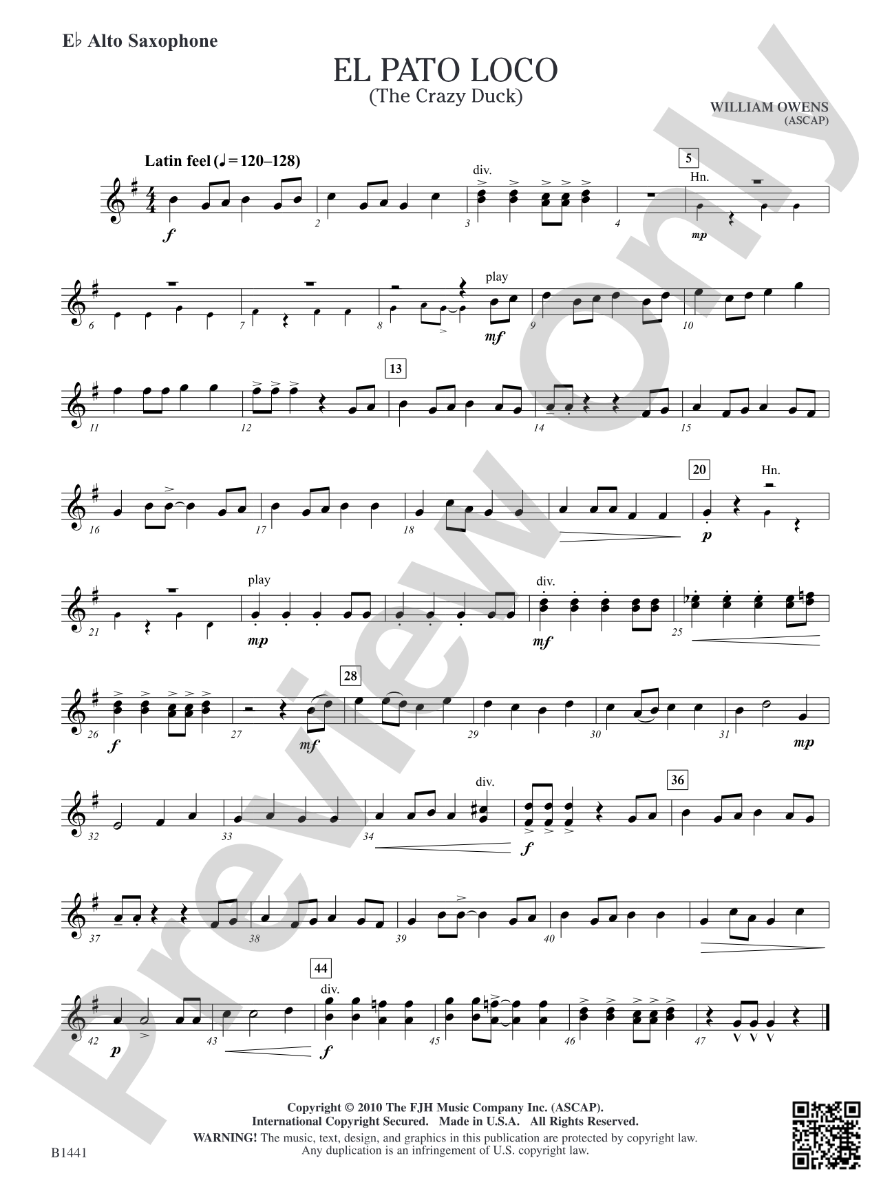 El Pato Loco (The Crazy Duck): E-flat Alto Saxophone