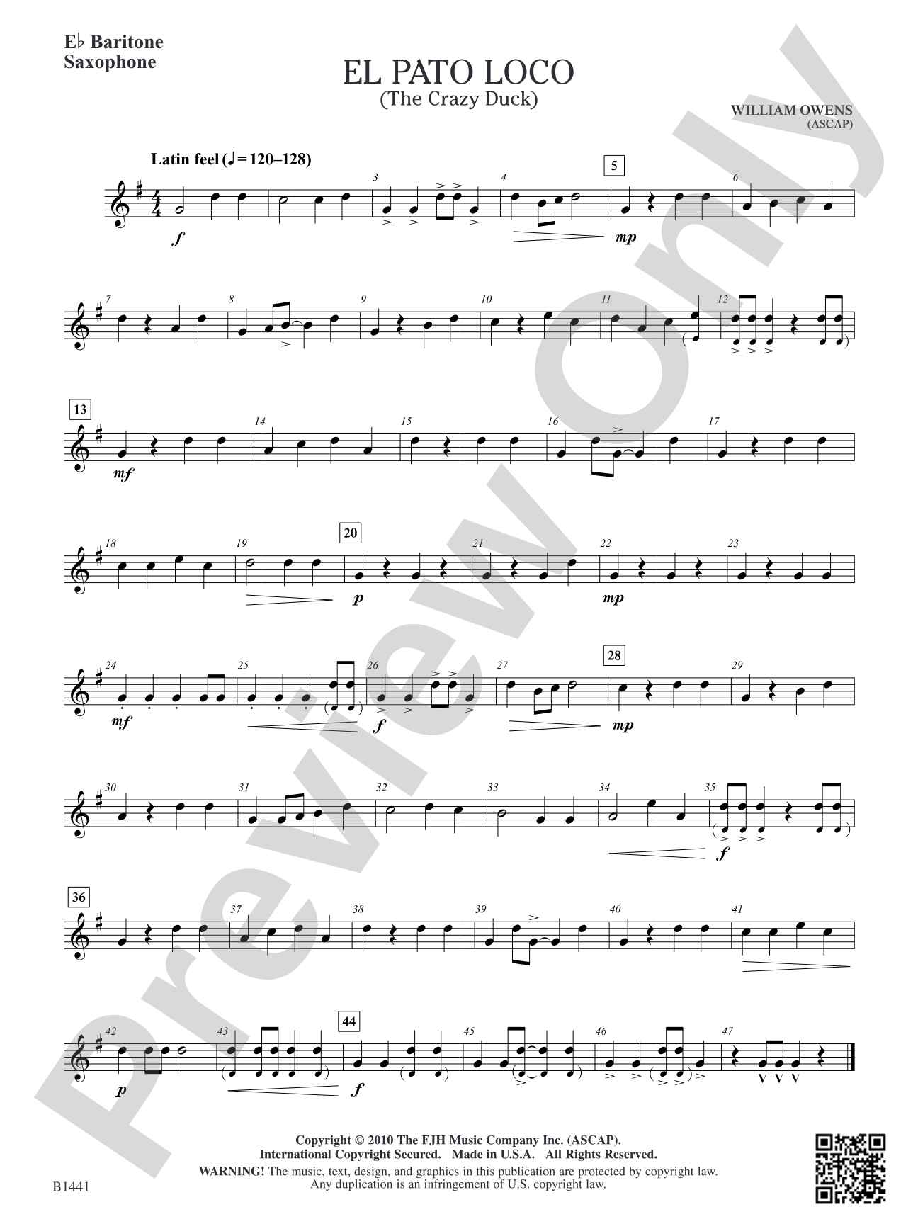 El Pato Loco (The Crazy Duck): E-flat Baritone Saxophone