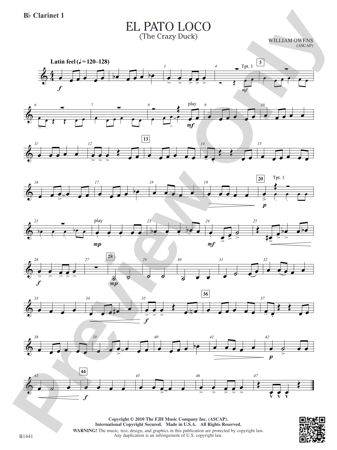 El Pato Loco (The Crazy Duck): B-flat Clarinet 1