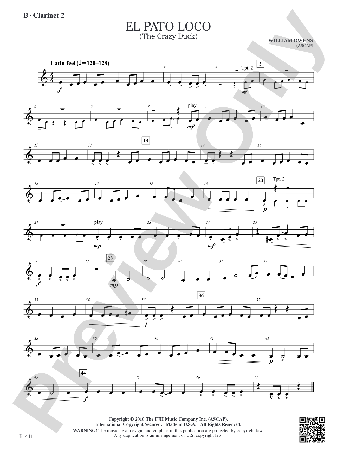 El Pato Loco (The Crazy Duck): B-flat Clarinet 2