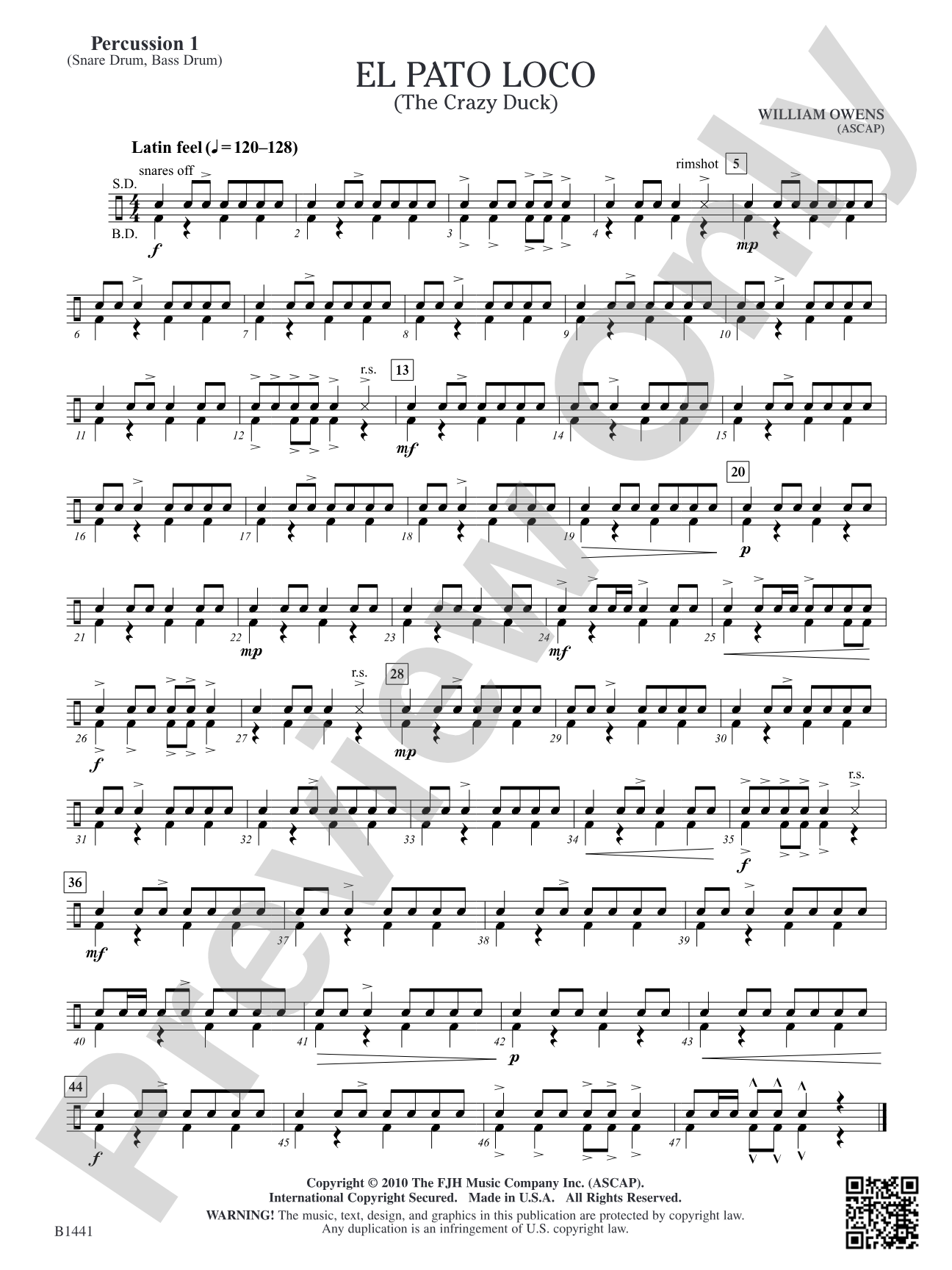 El Pato Loco (The Crazy Duck): Percussion 1