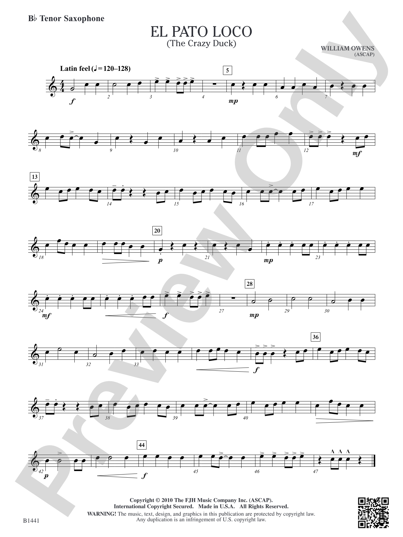 El Pato Loco (The Crazy Duck): B-flat Tenor Saxophone