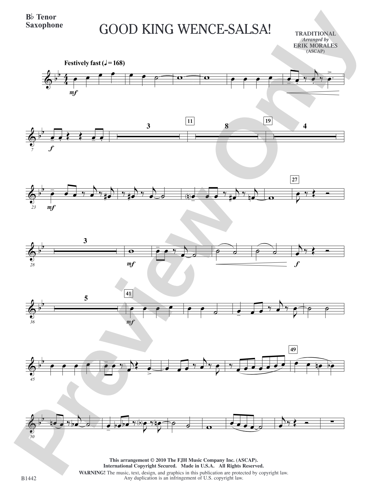 Good King Wence-SALSA!: B-flat Tenor Saxophone