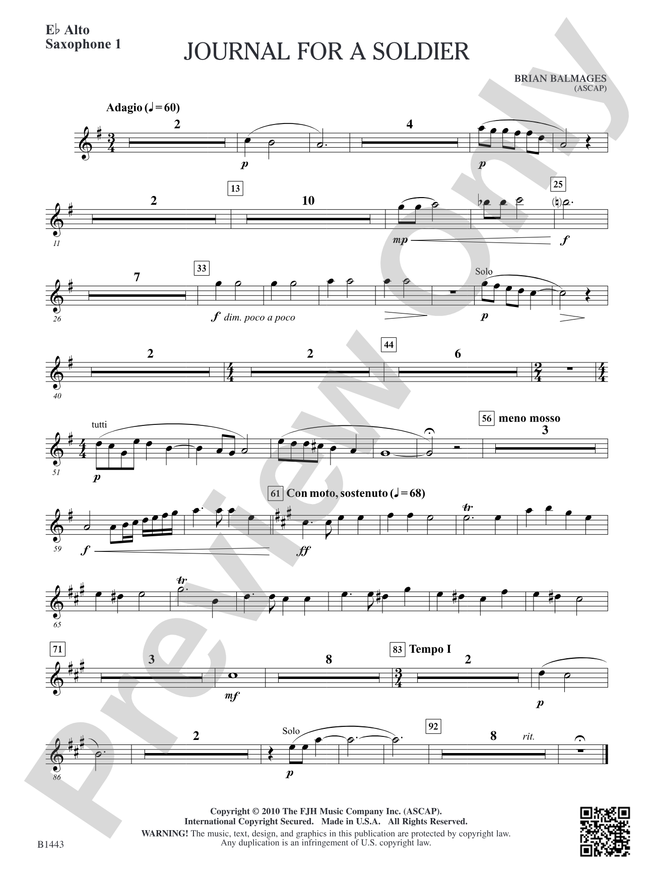 Journal for a Soldier: E-flat Alto Saxophone 1
