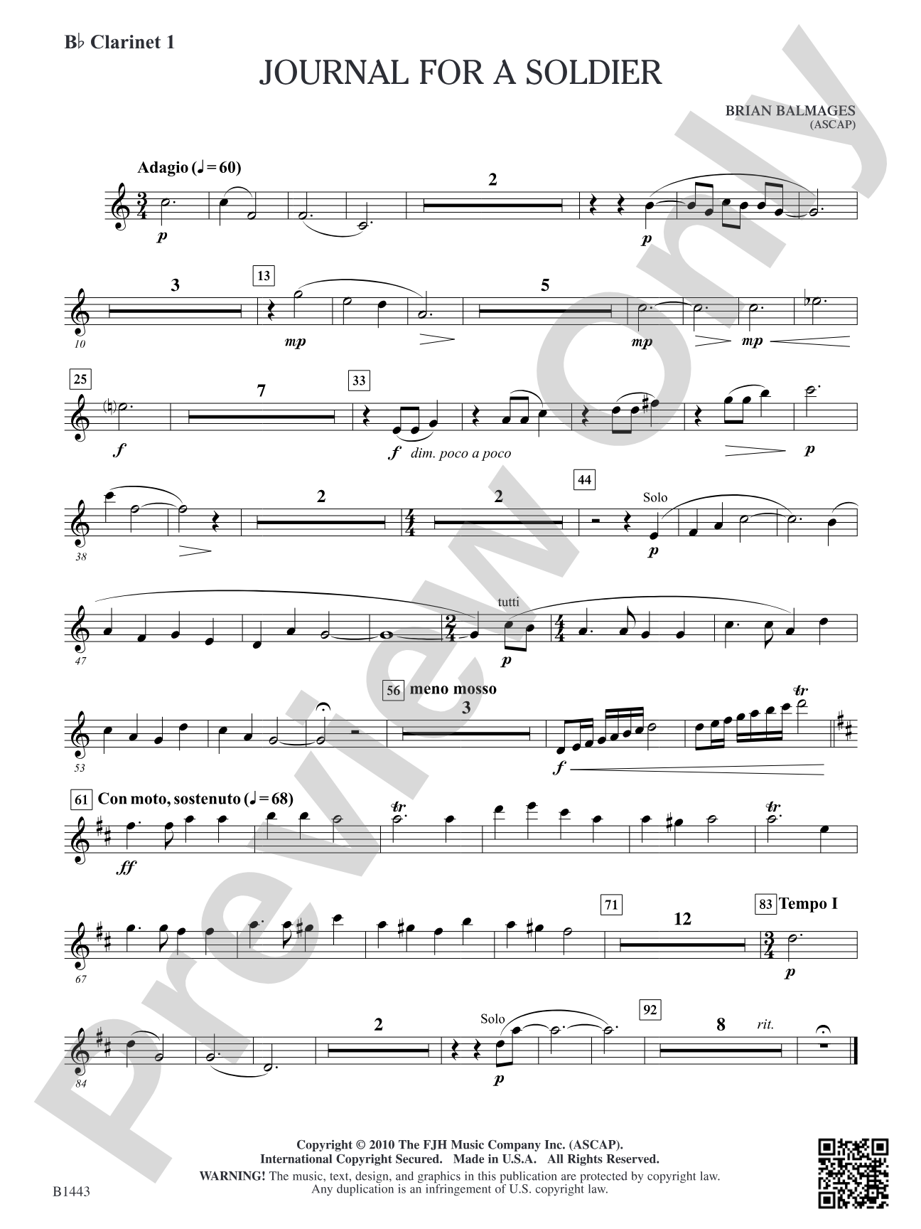 Journal for a Soldier: B-flat Clarinet 1