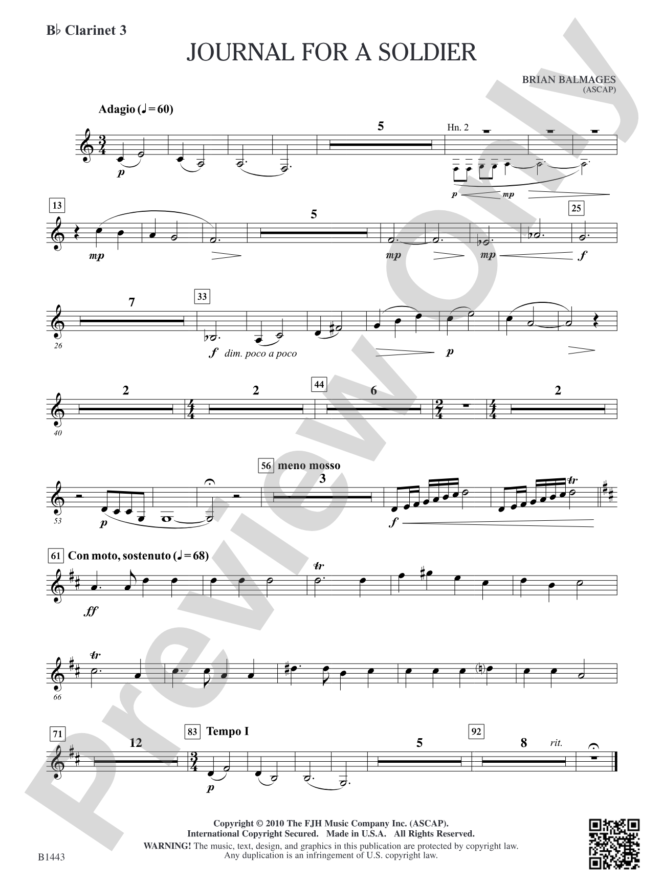 Journal for a Soldier: B-flat Clarinet 3