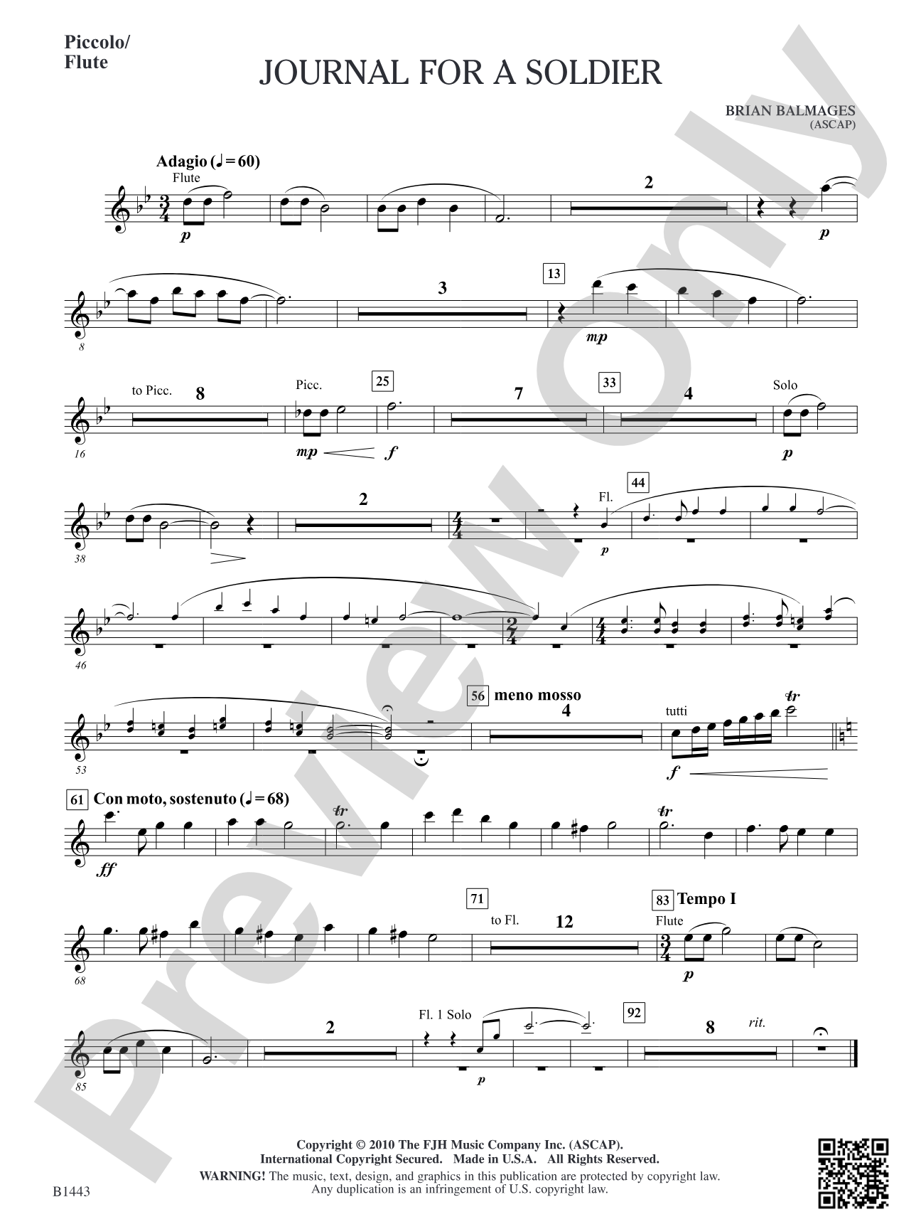 Journal for a Soldier: Piccolo/Flute