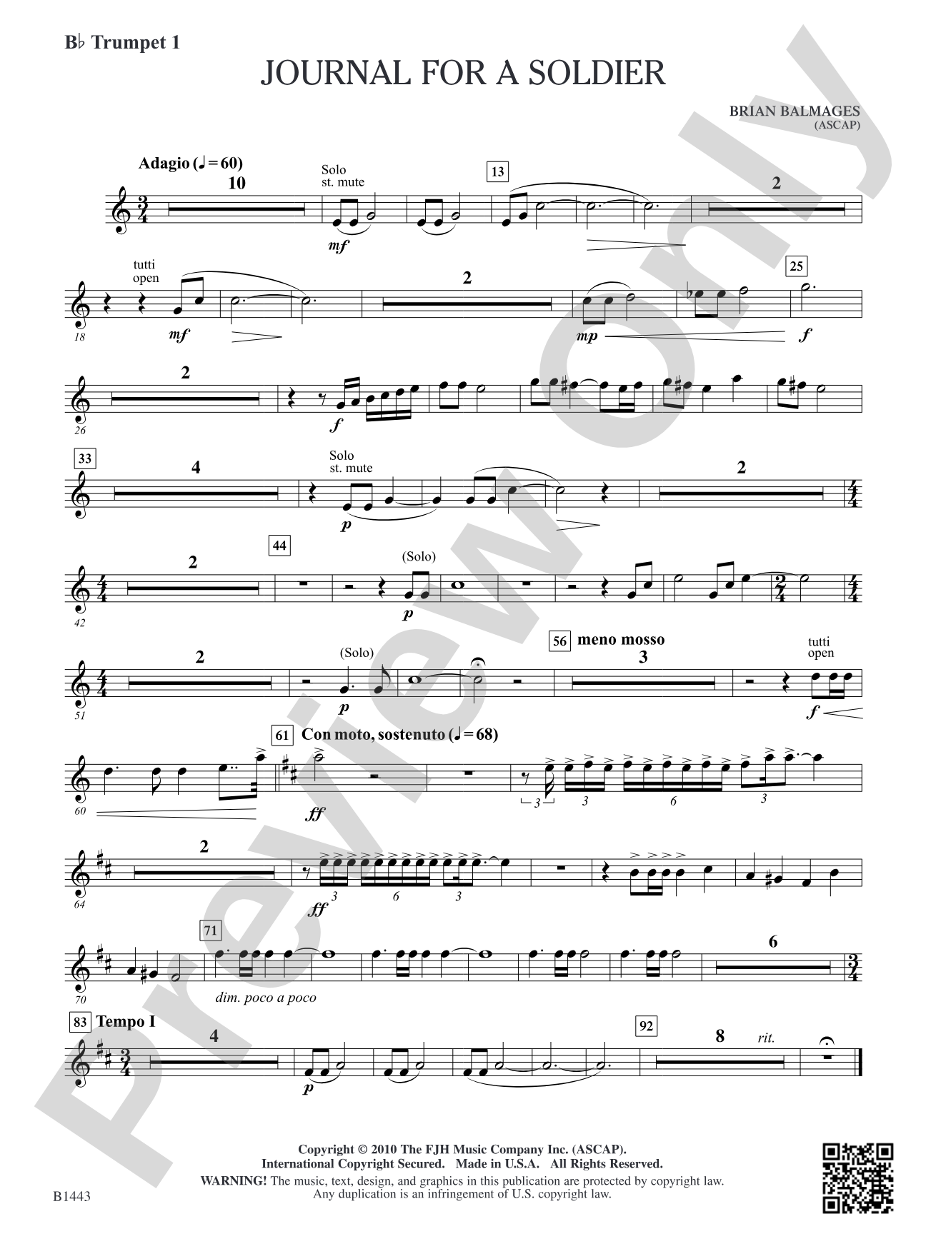 Journal for a Soldier: B-flat Trumpet 1