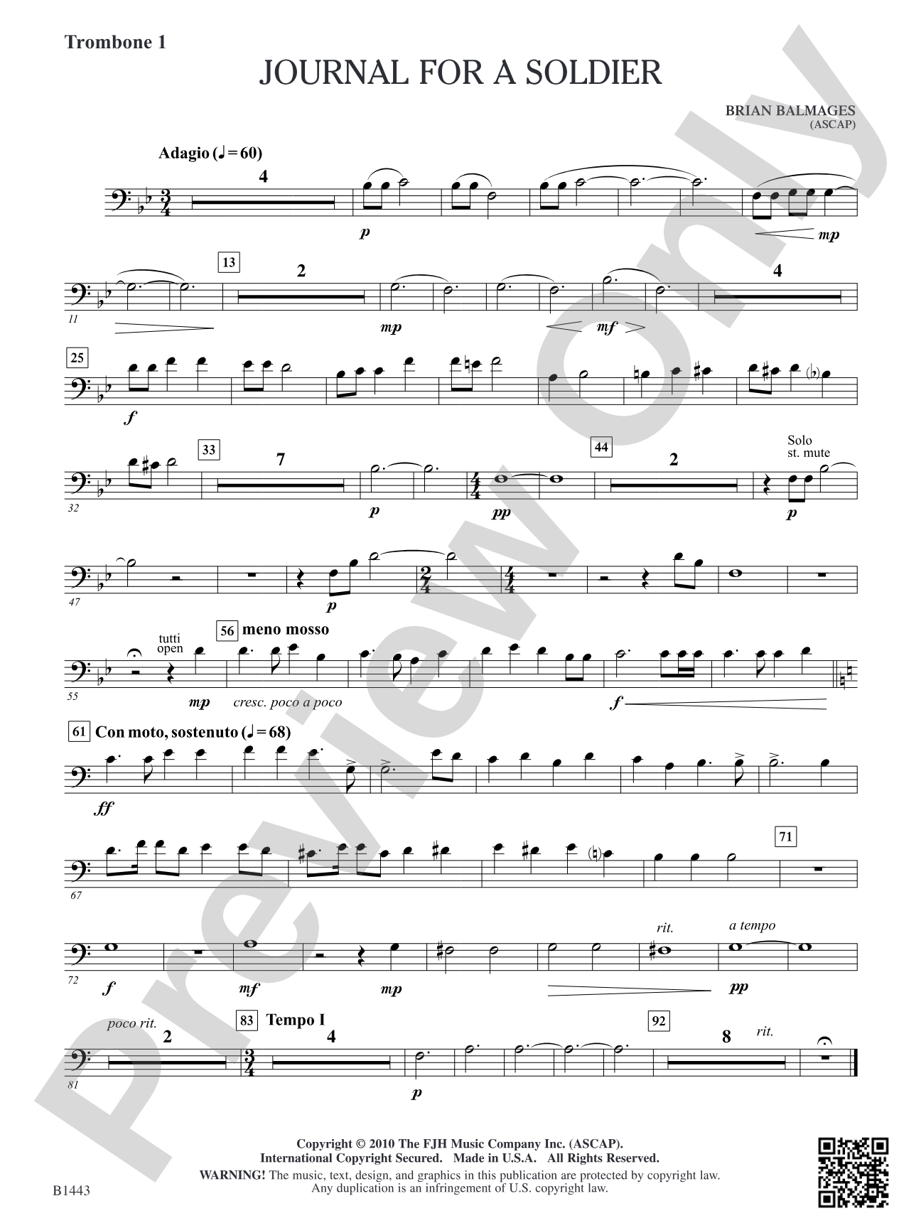 Journal for a Soldier: Trombone 1