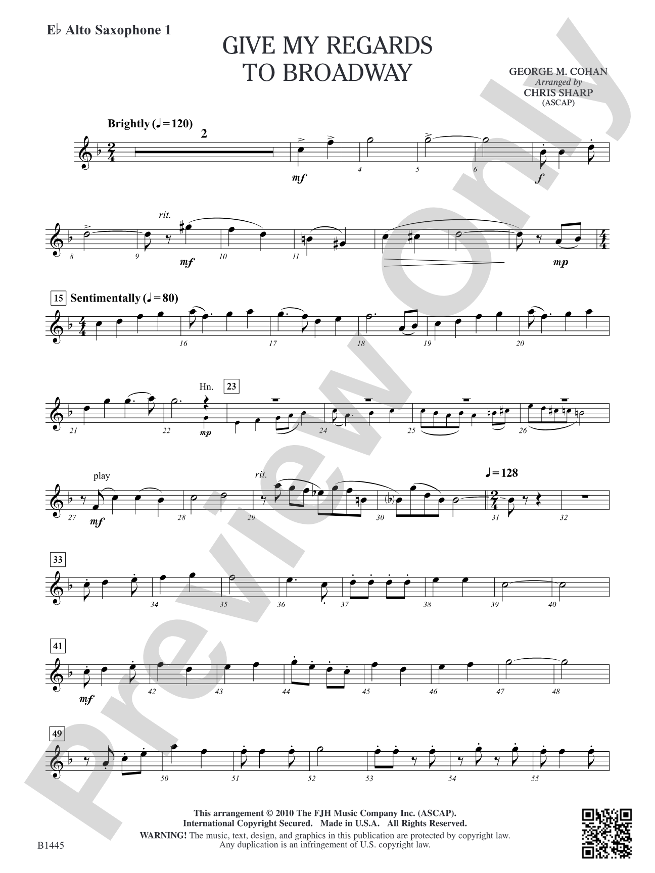 Give My Regards to Broadway: E-flat Alto Saxophone 1