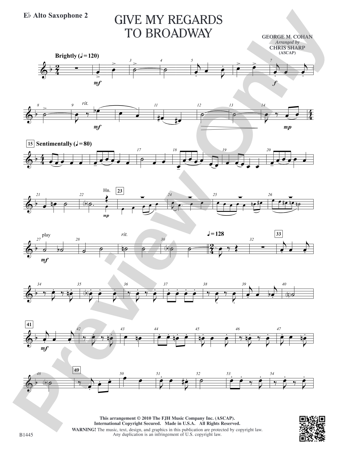 Give My Regards to Broadway: E-flat Alto Saxophone 2