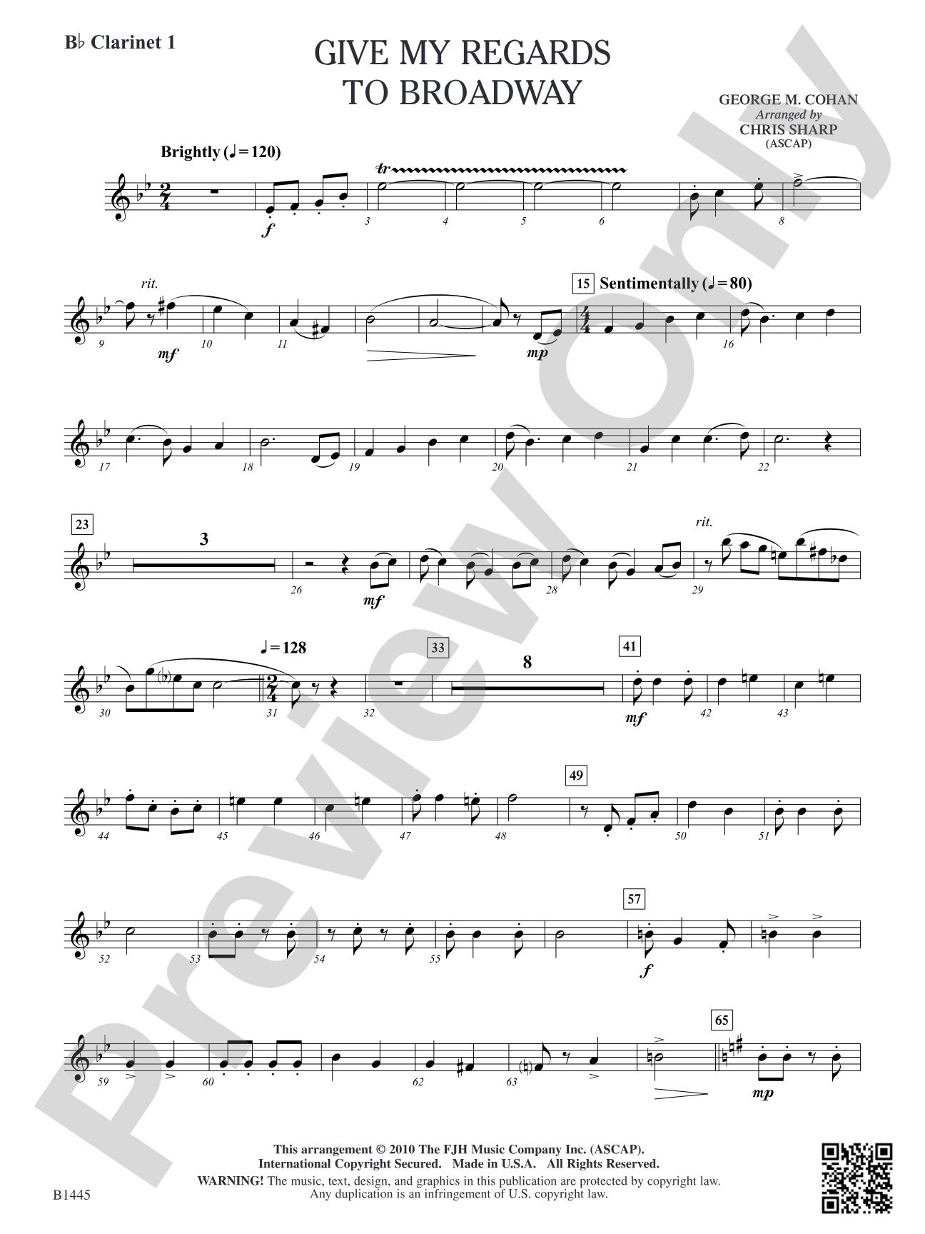 Give My Regards to Broadway: B-flat Clarinet 1