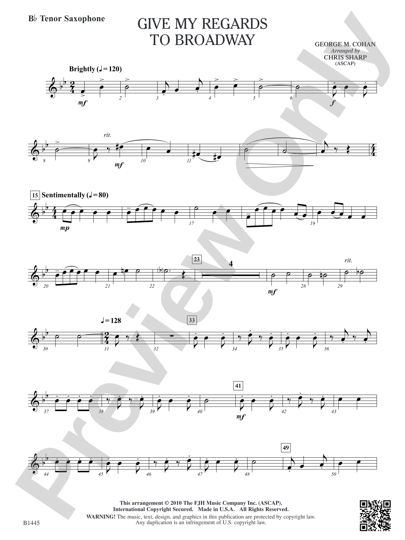Give My Regards to Broadway: B-flat Tenor Saxophone