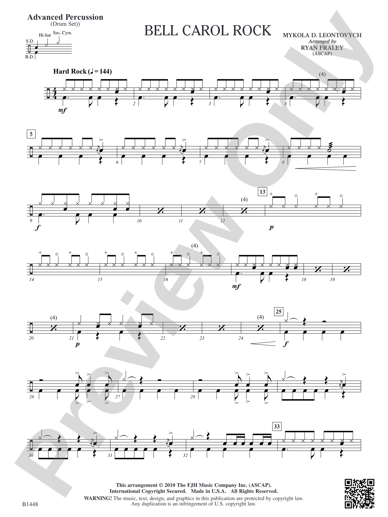 Bell Carol Rock: Advanced Percussion