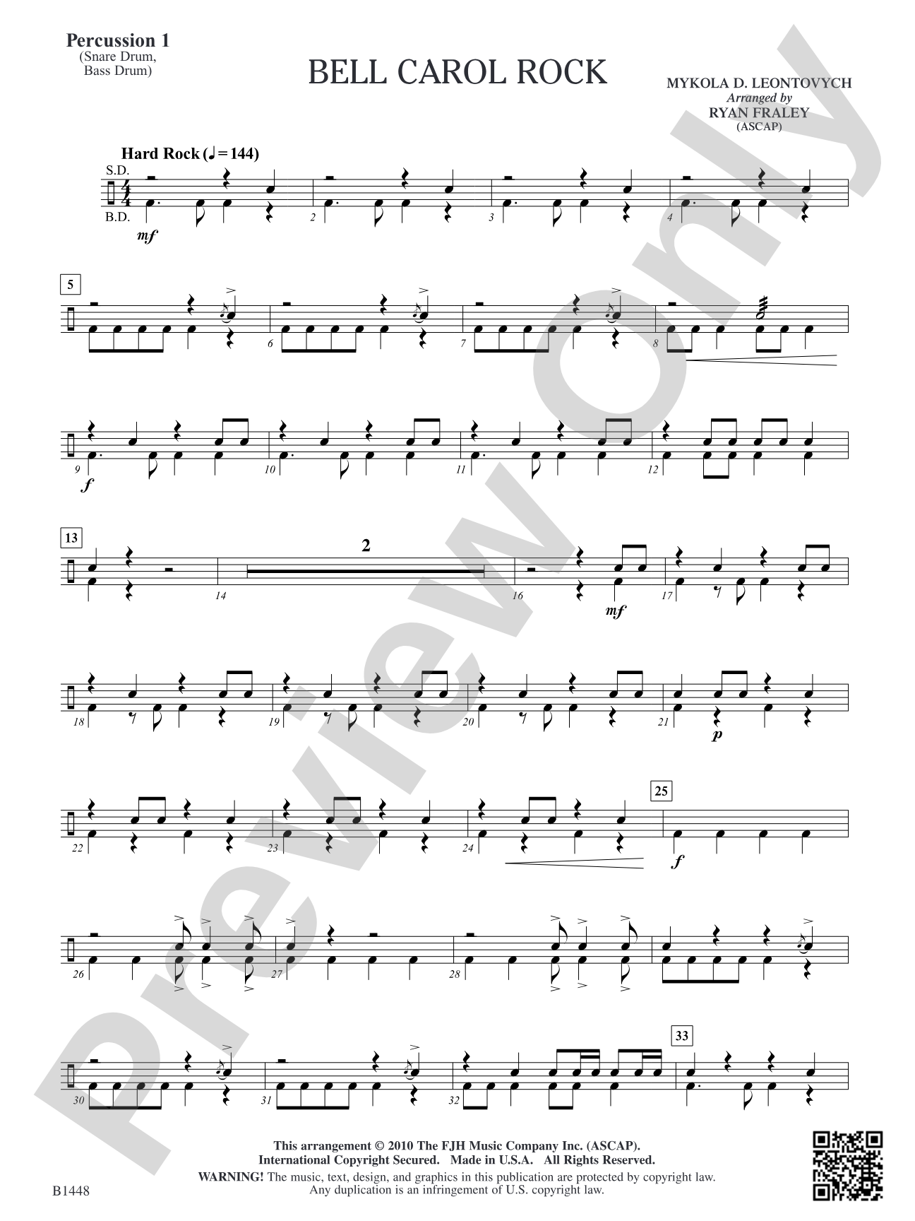 Bell Carol Rock: Percussion 1