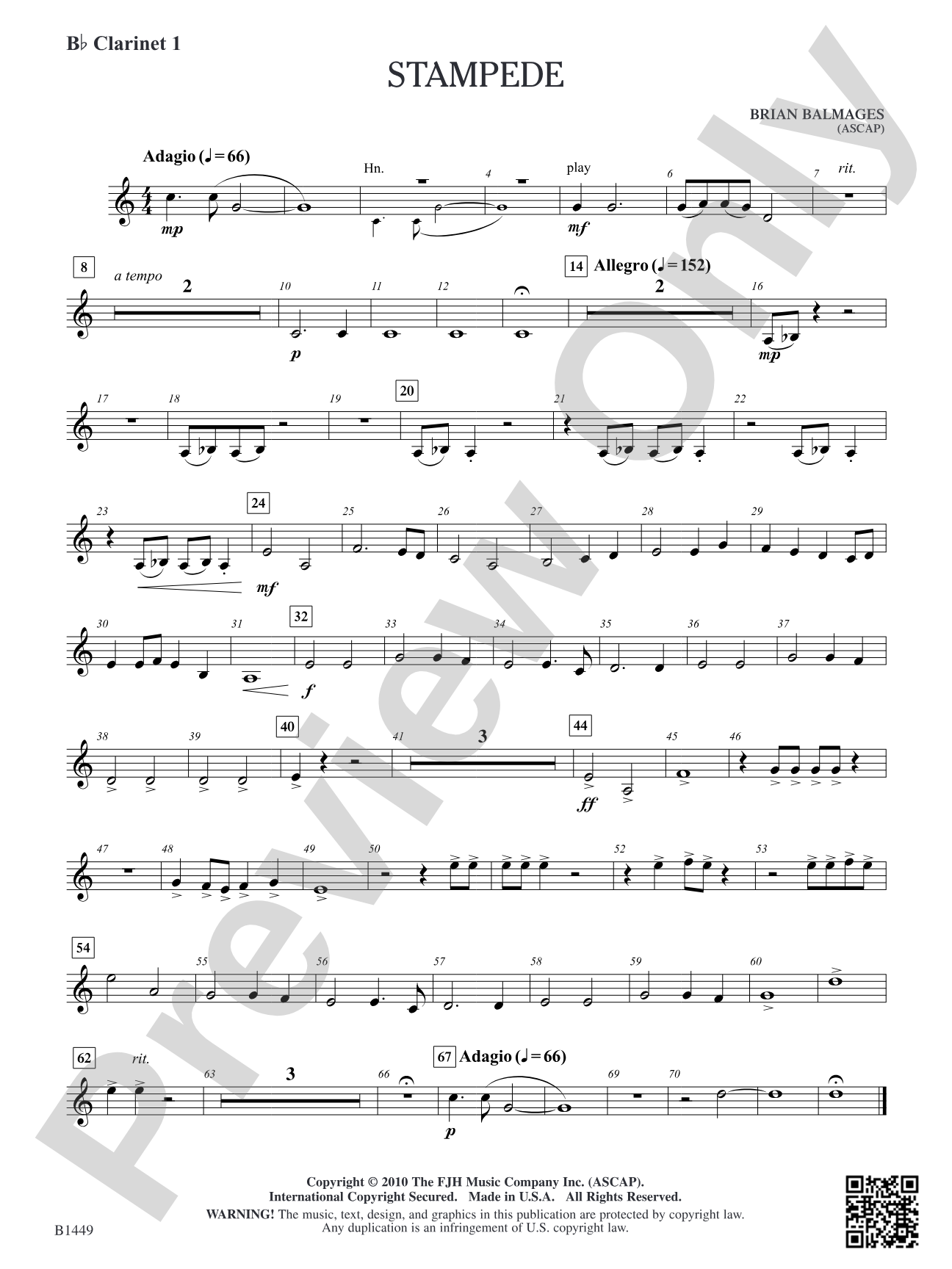 Stampede: B-flat Clarinet 1