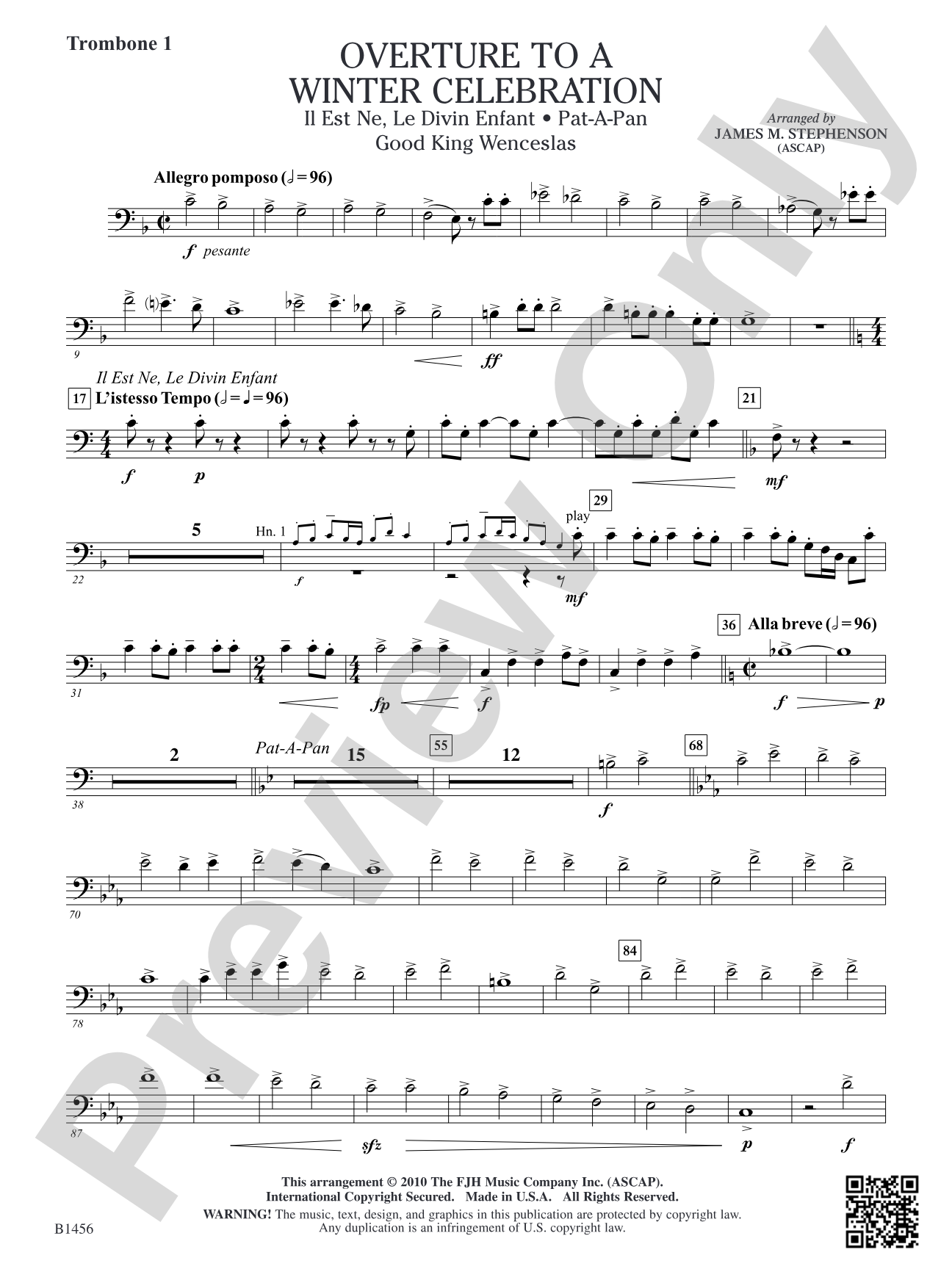 Overture to a Winter Celebration: Trombone 1