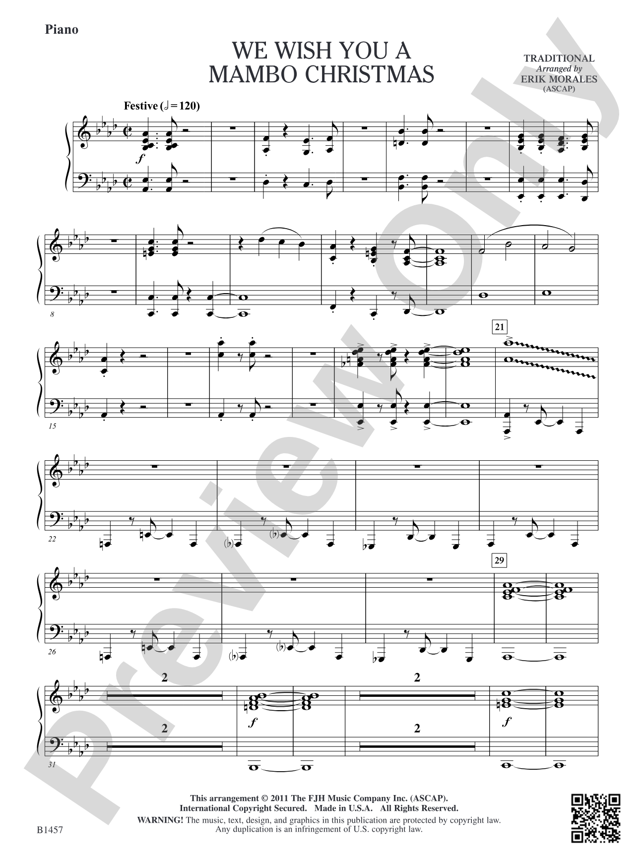 We Wish You a Mambo Christmas: Piano (Optional)