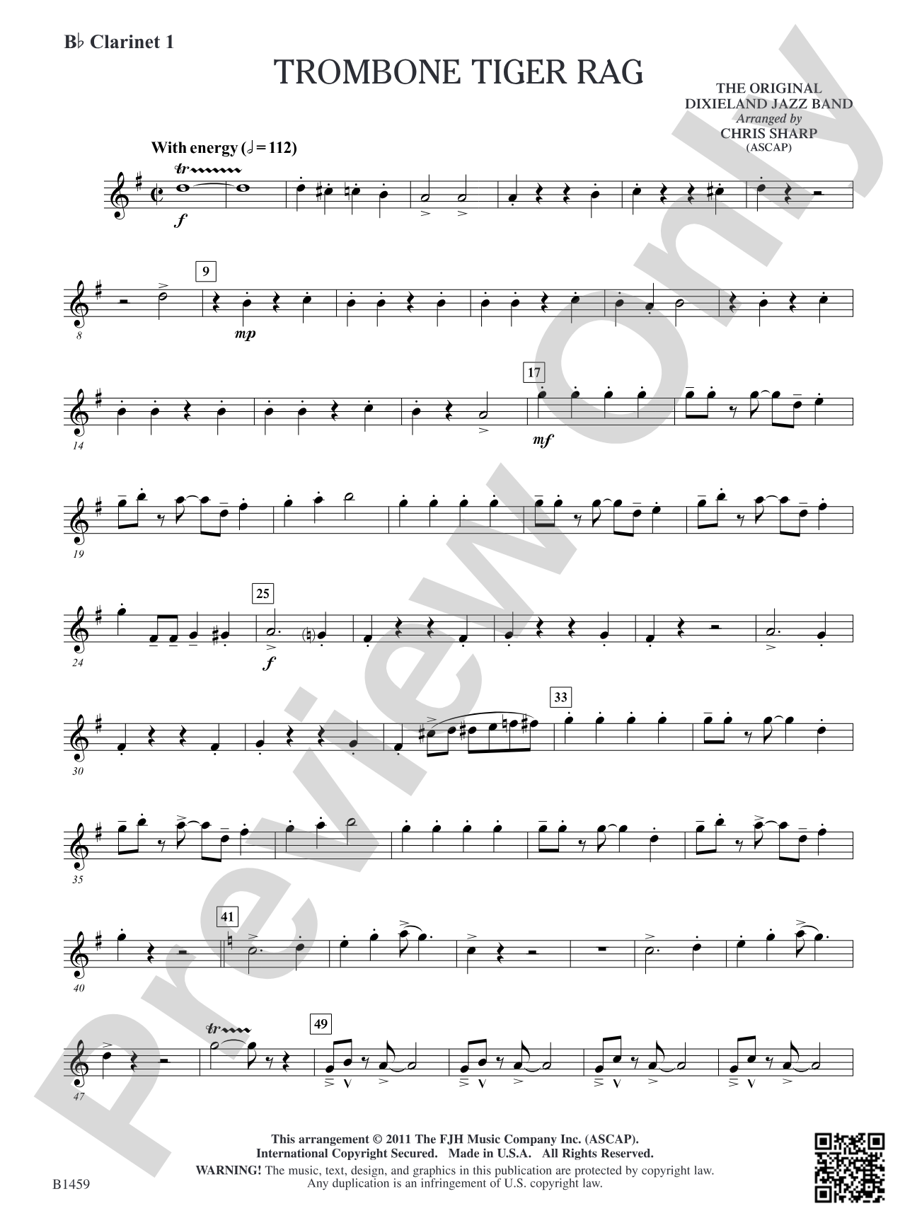 Trombone Tiger Rag: B-flat Clarinet 1