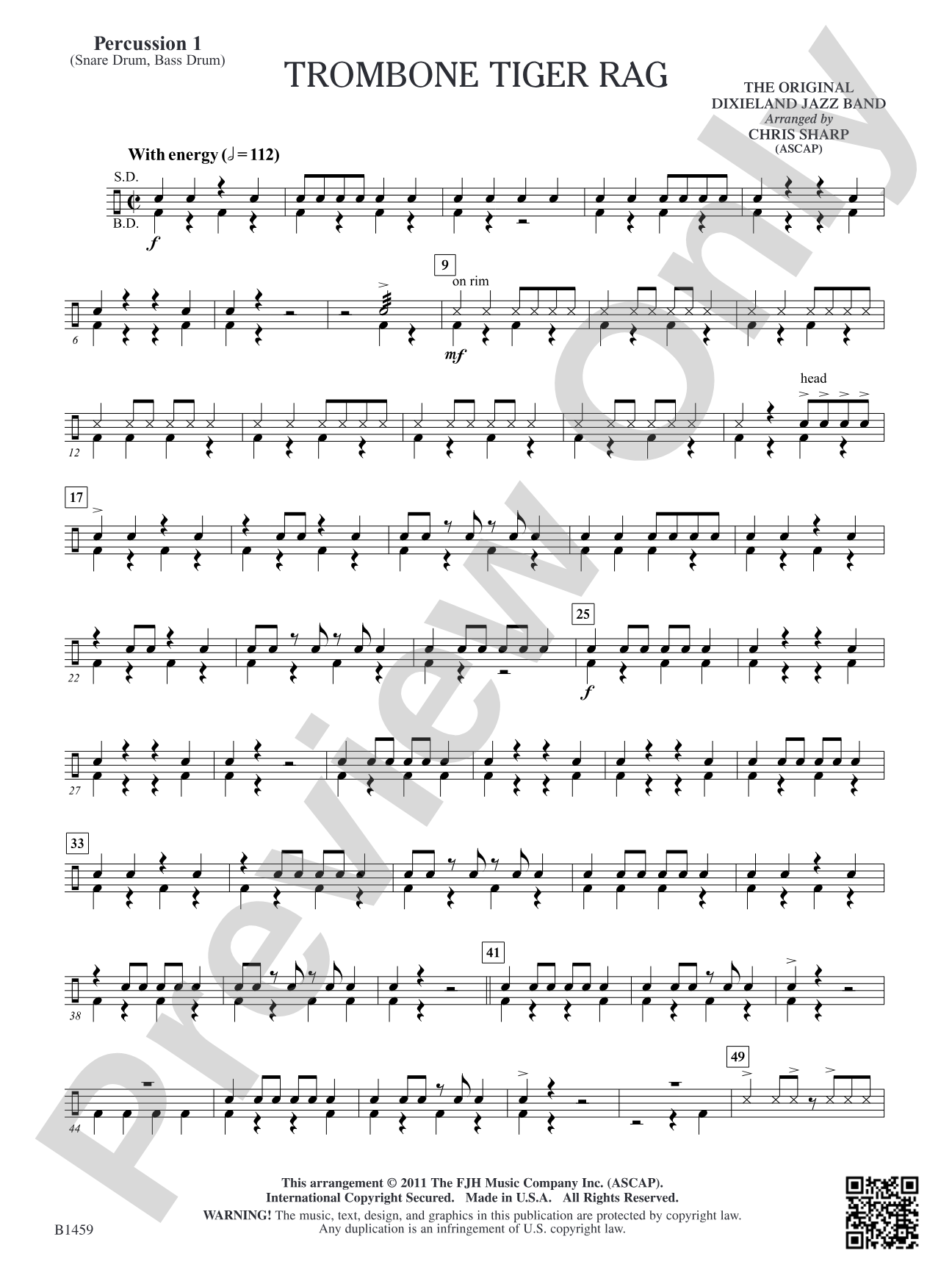 Trombone Tiger Rag: Percussion 1