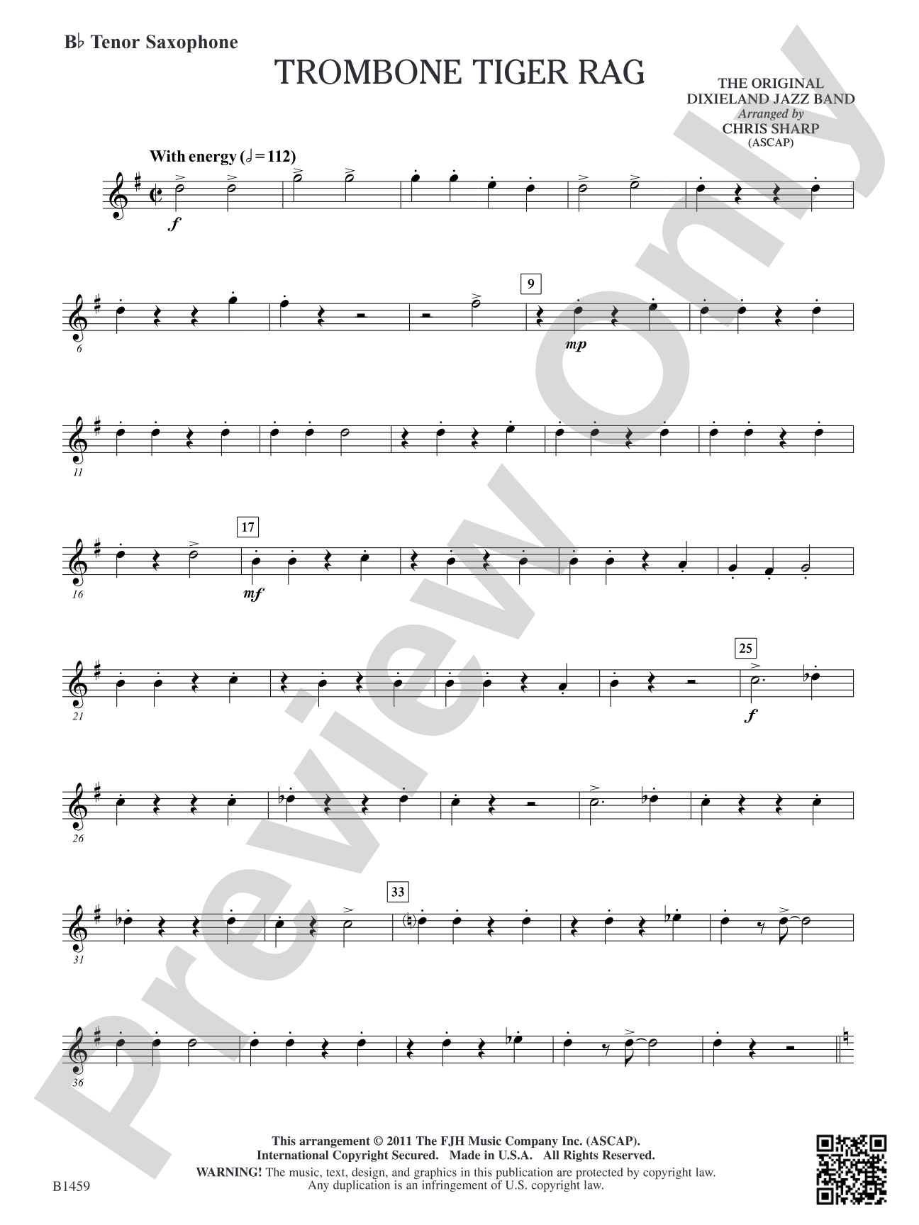 Trombone Tiger Rag: B-flat Tenor Saxophone