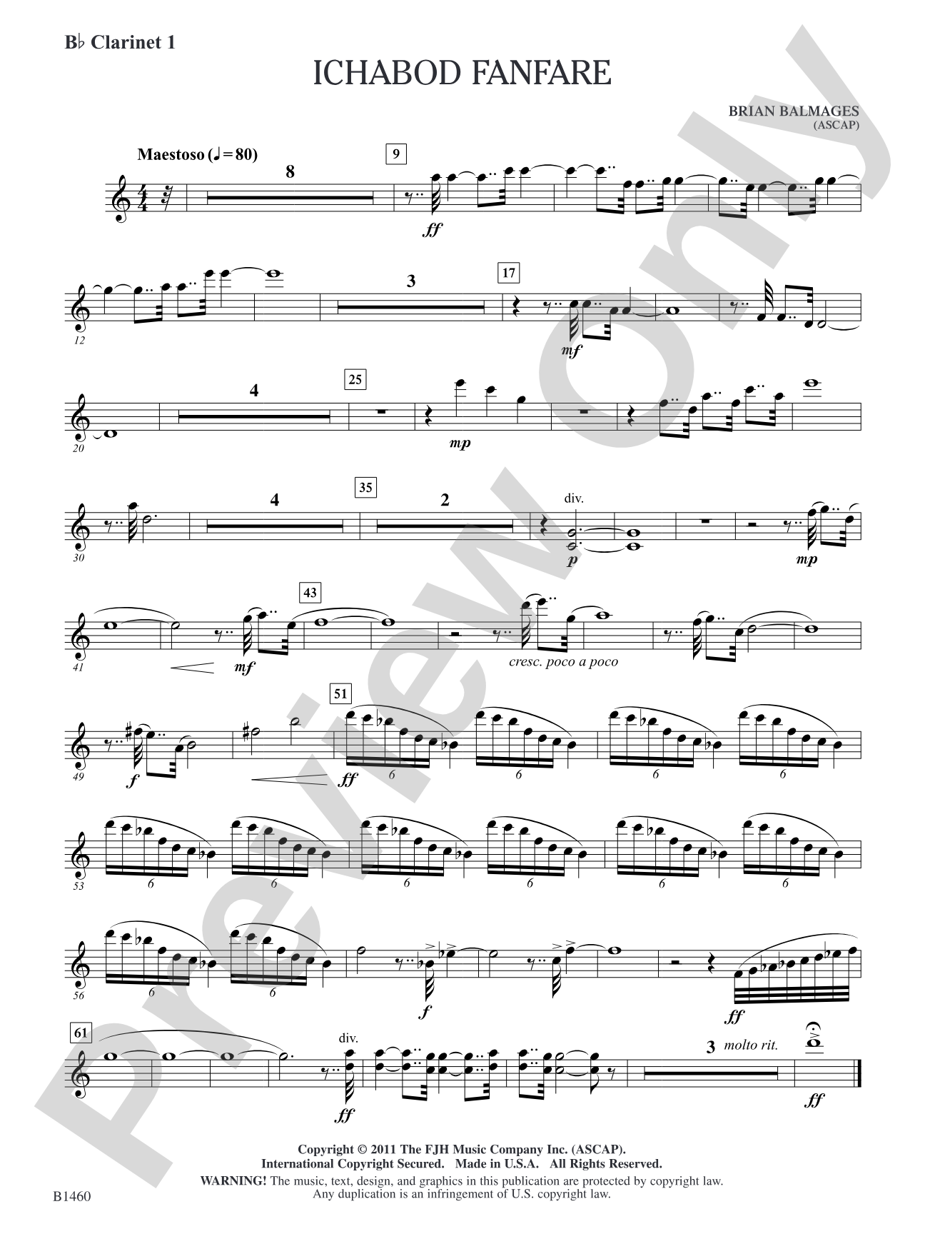 Ichabod Fanfare: B-flat Clarinet 1