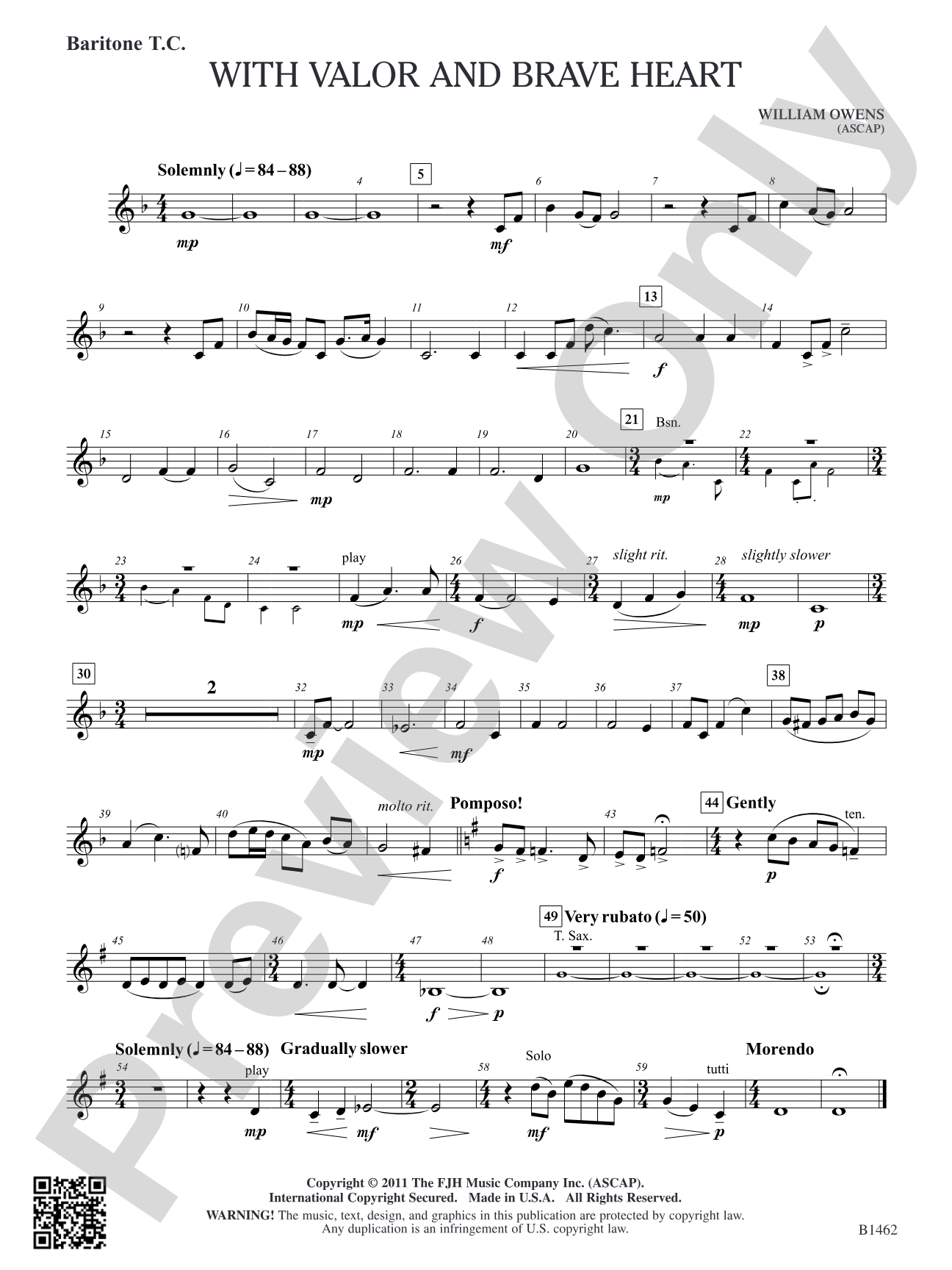With Valor and Brave Heart: Baritone T.C.