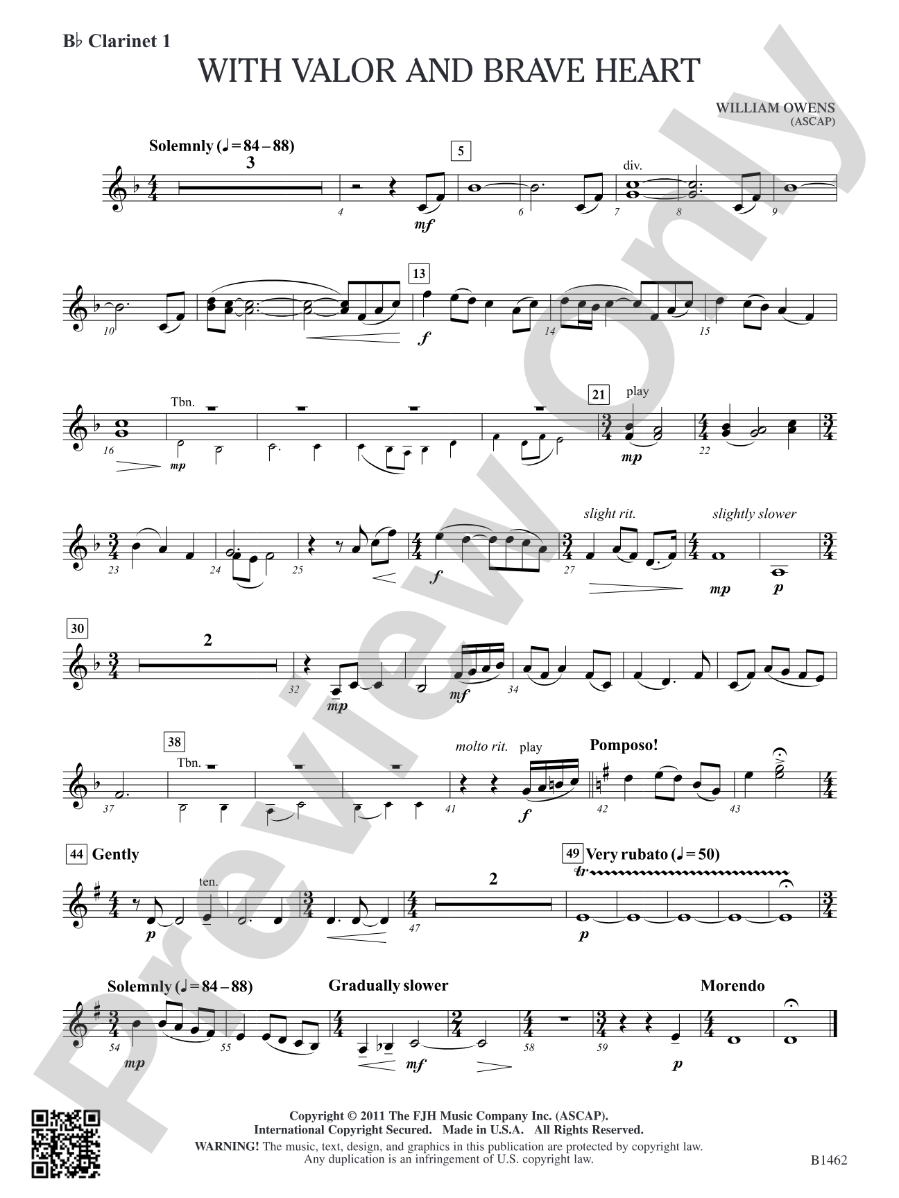 With Valor and Brave Heart: B-flat Clarinet 1