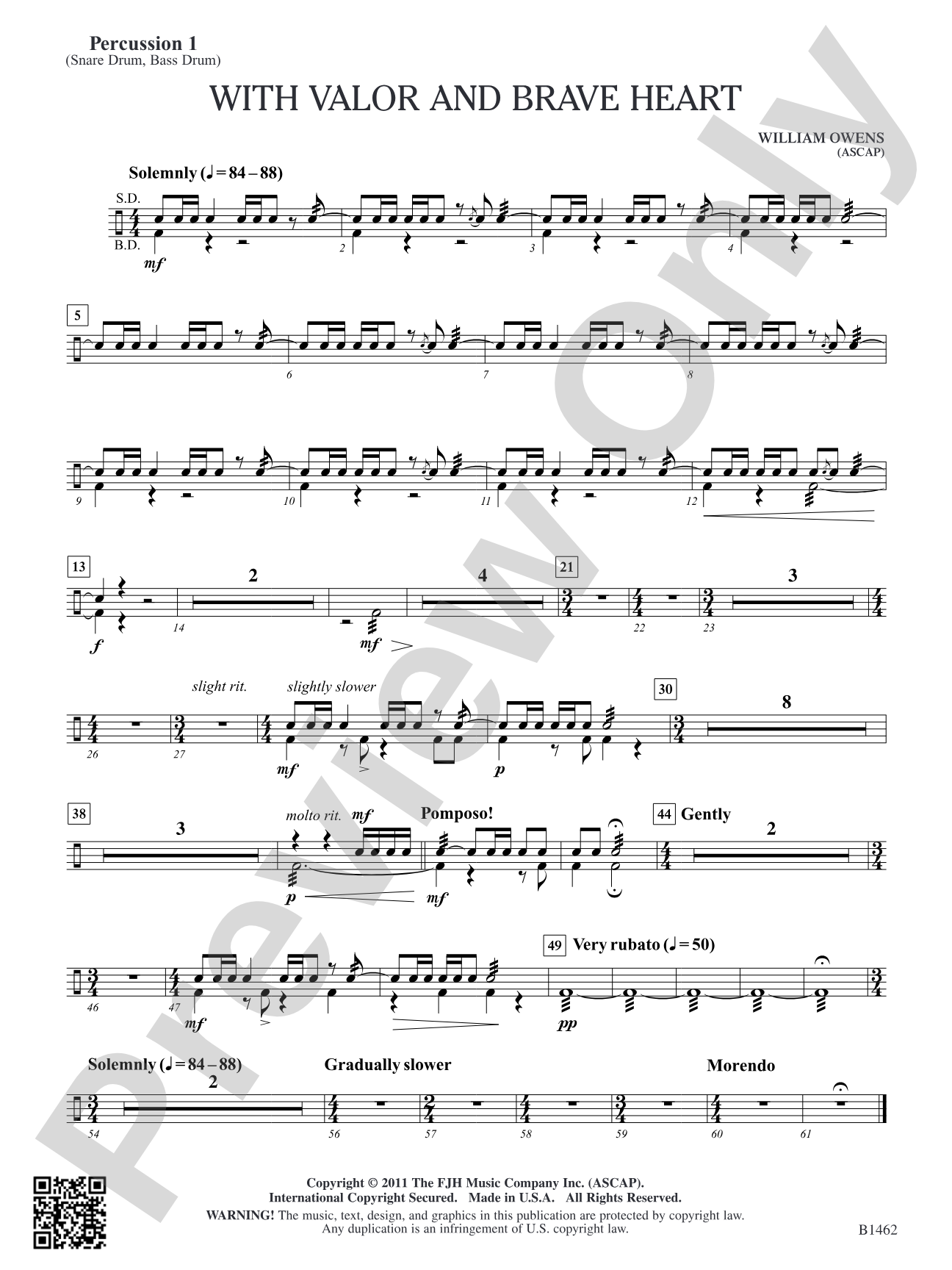 With Valor and Brave Heart: Percussion 1