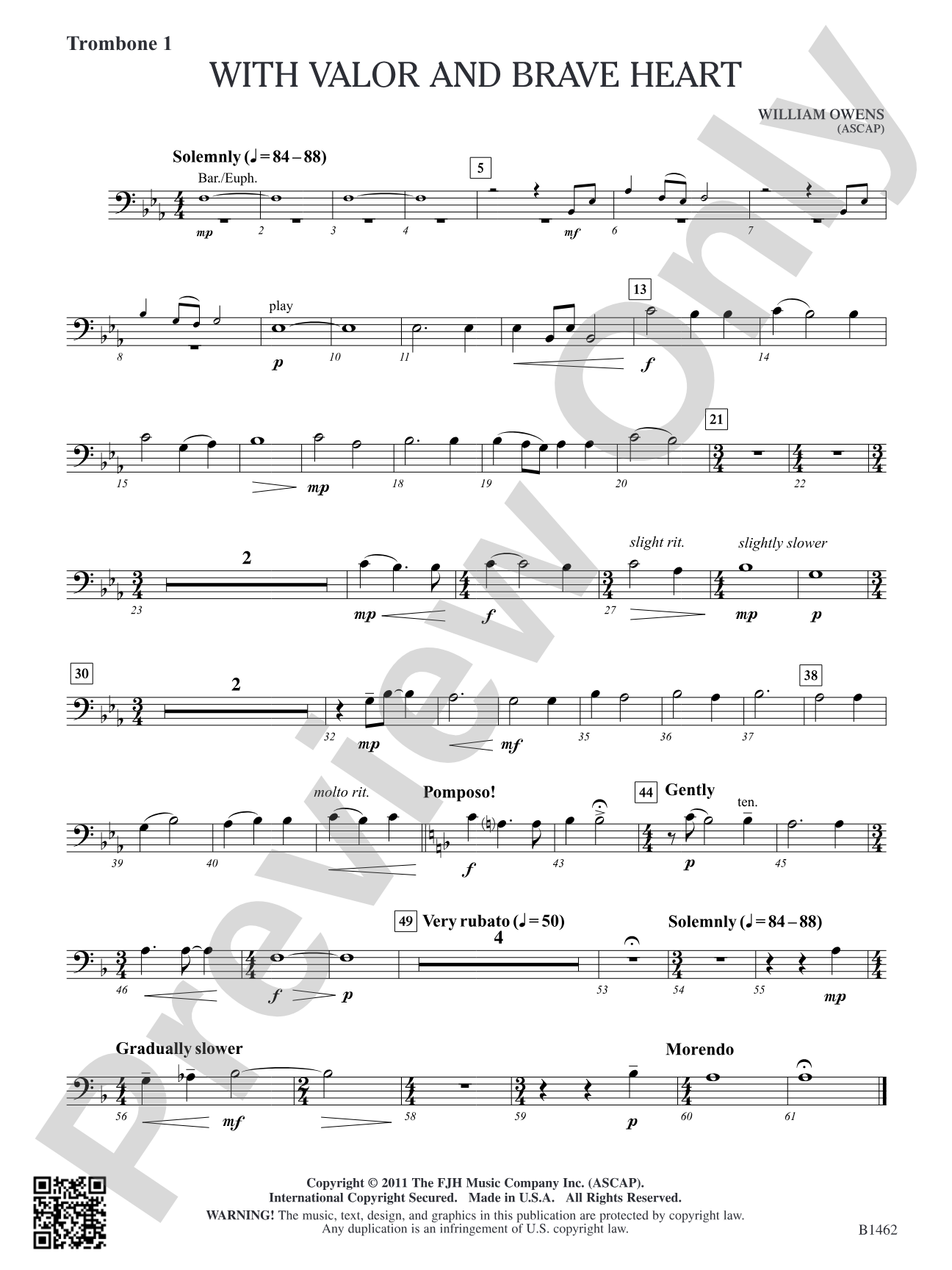 With Valor and Brave Heart: Trombone 1