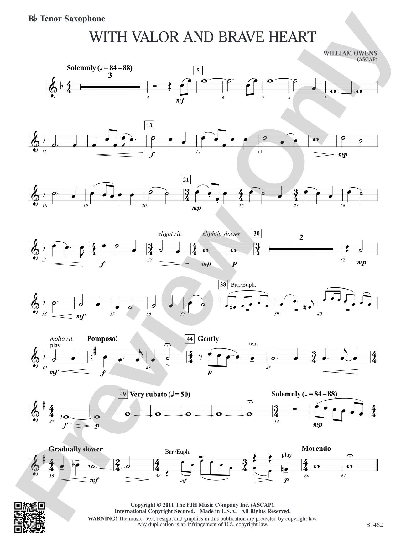 With Valor and Brave Heart: B-flat Tenor Saxophone