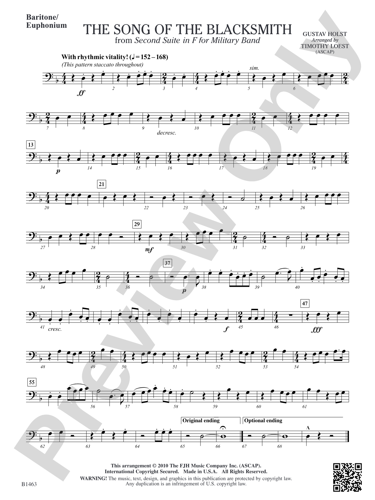 The Song of the Blacksmith: Baritone/Euphonium