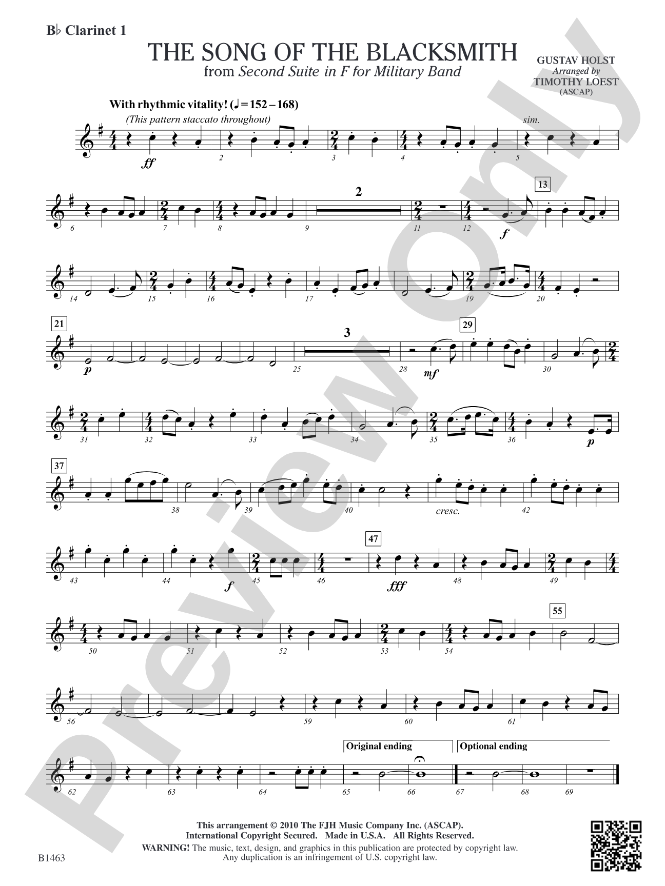 The Song of the Blacksmith: B-flat Clarinet 1