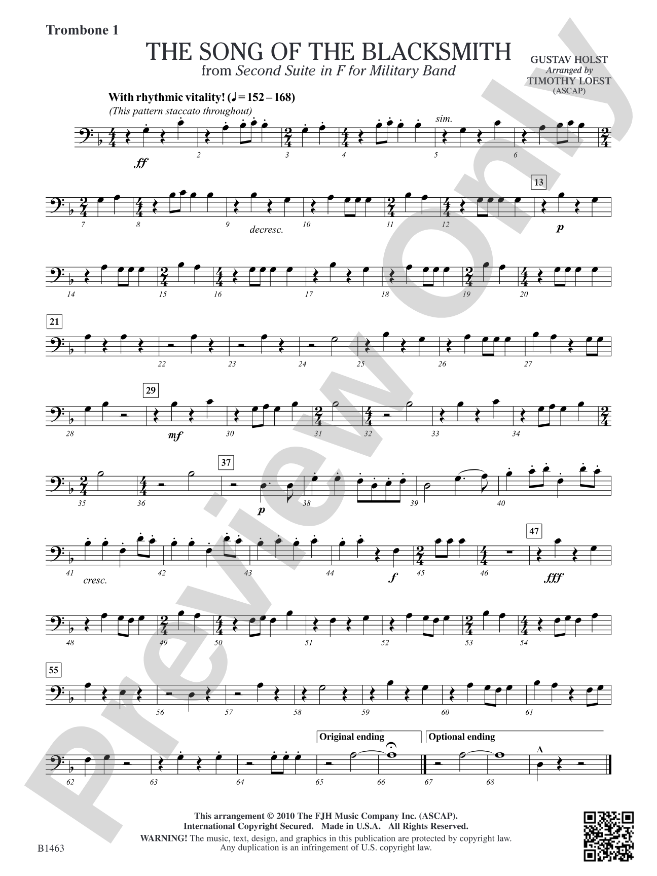 The Song of the Blacksmith: Trombone 1