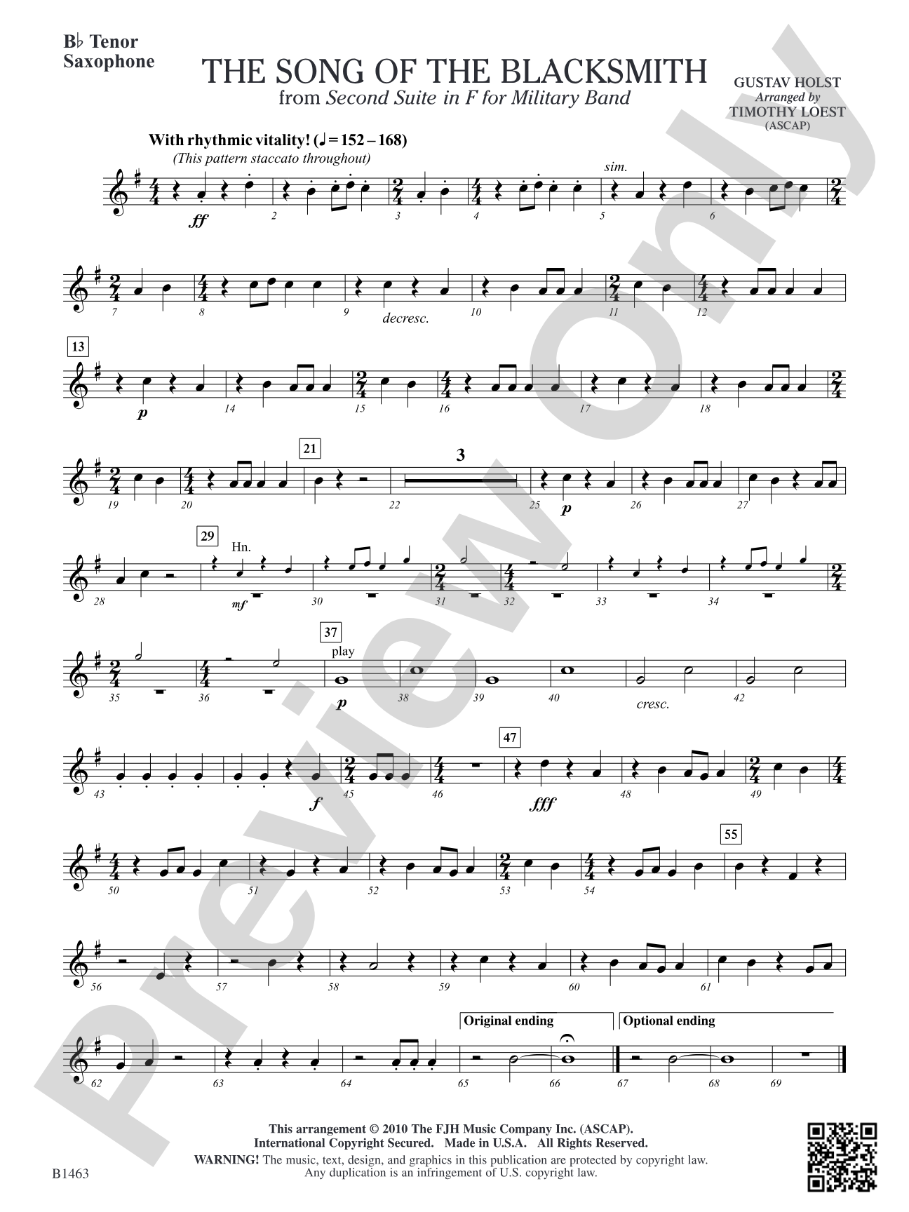 The Song of the Blacksmith: B-flat Tenor Saxophone