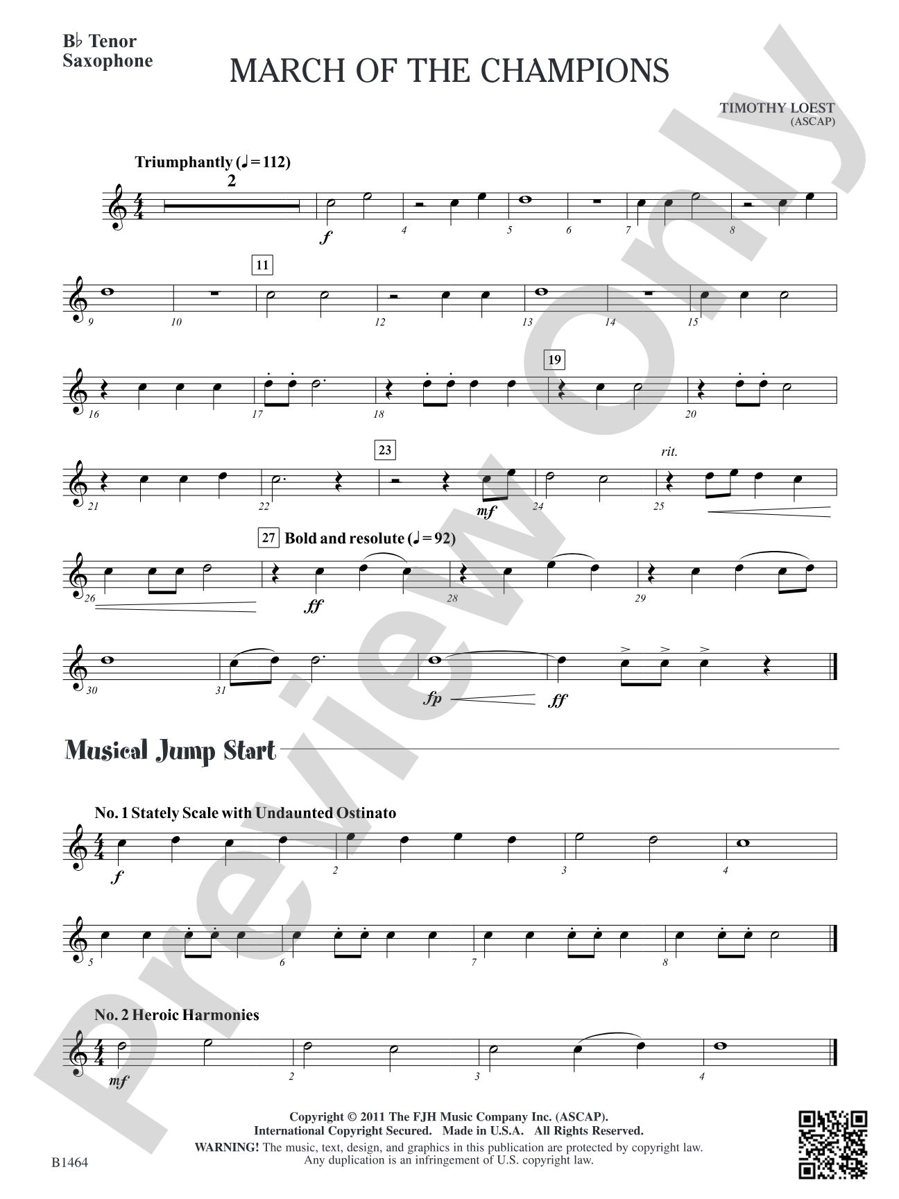 March of the Champions: B-flat Tenor Saxophone