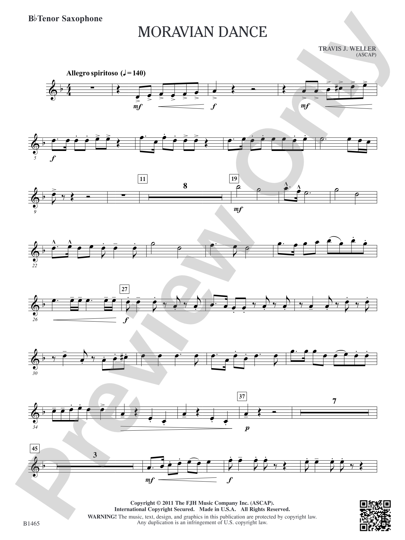 Moravian Dance: B-flat Tenor Saxophone