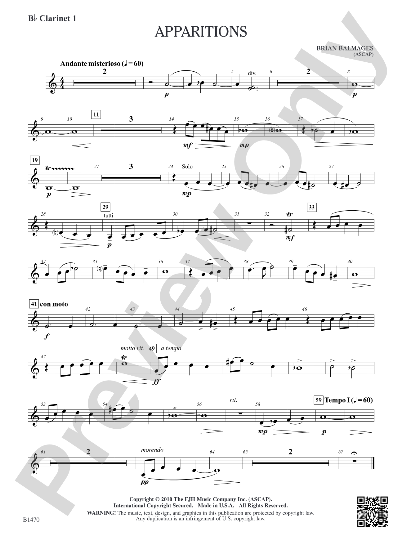 Apparitions: B-flat Clarinet 1