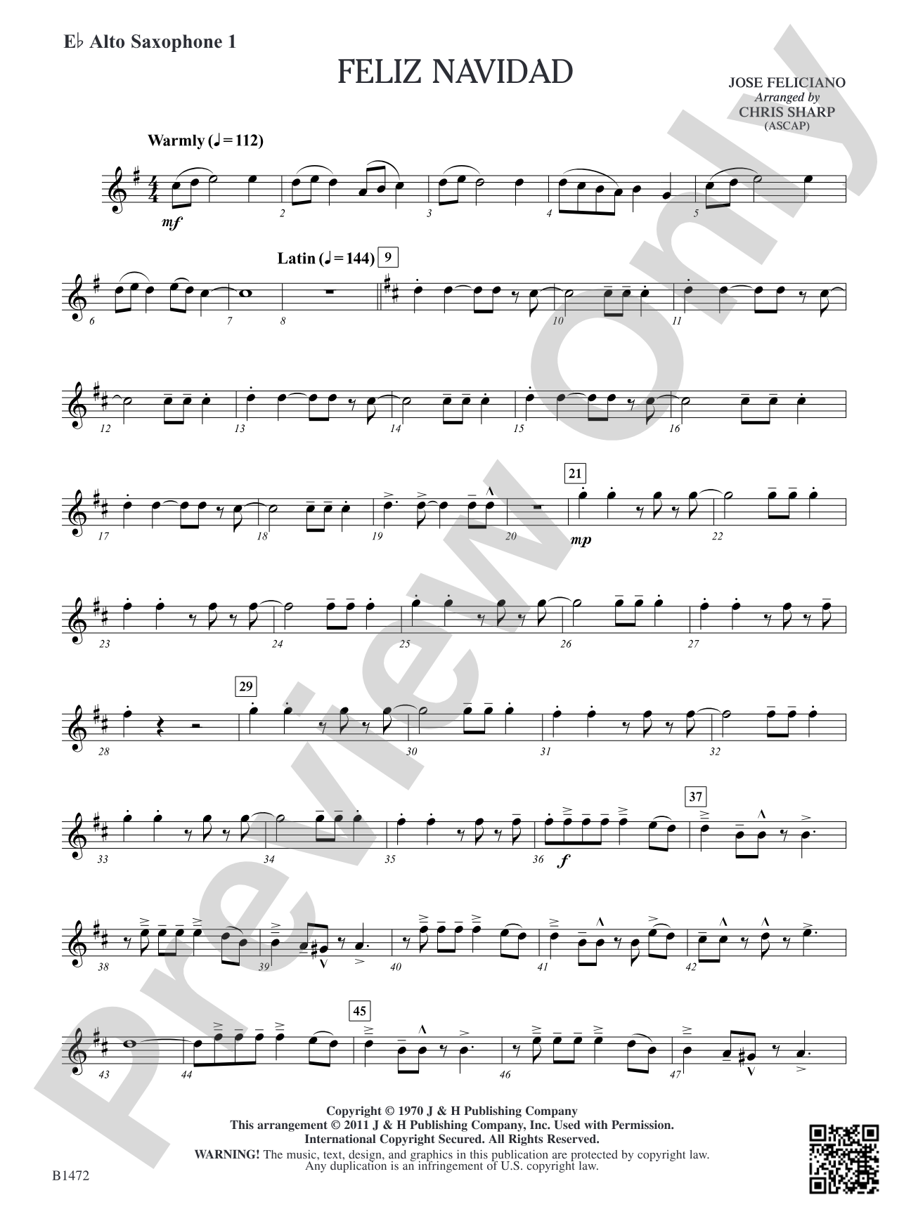 Feliz Navidad: E-flat Alto Saxophone 1